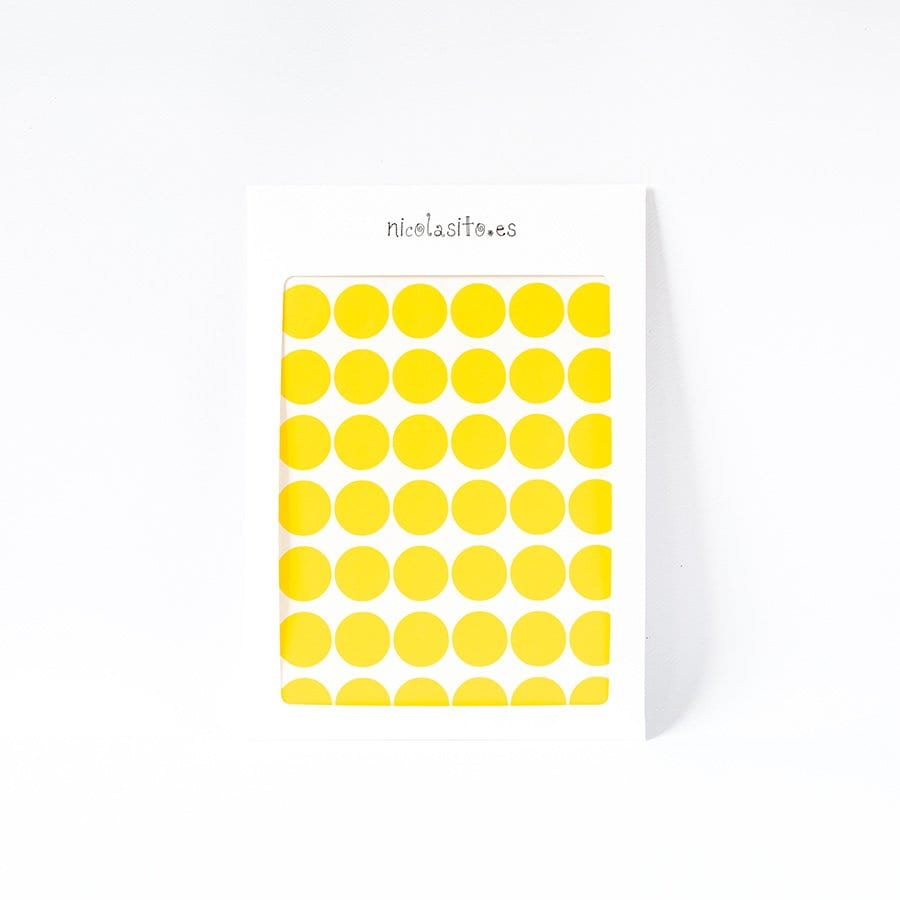 Foto del empaque original de vinilo adhesivo topitos lunares 3cm para pared - Nicolasito.es #color_Amarillo