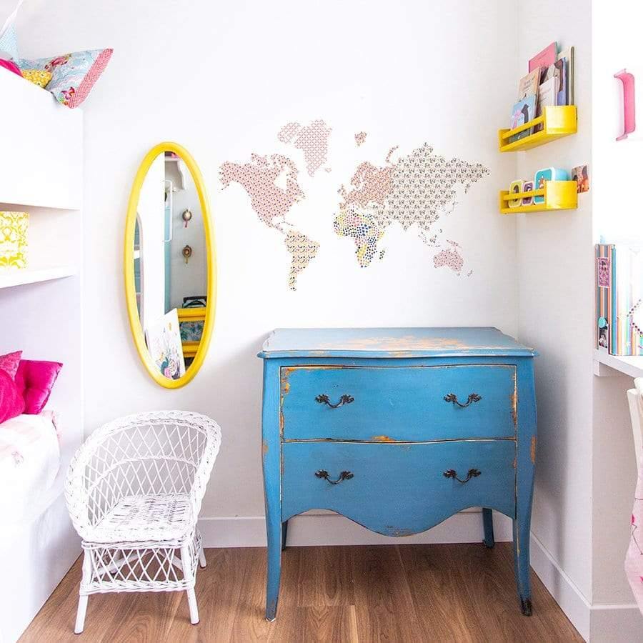 Ideas decoración vestidor infantil vinilo mapamundi texturas #color_Rosa