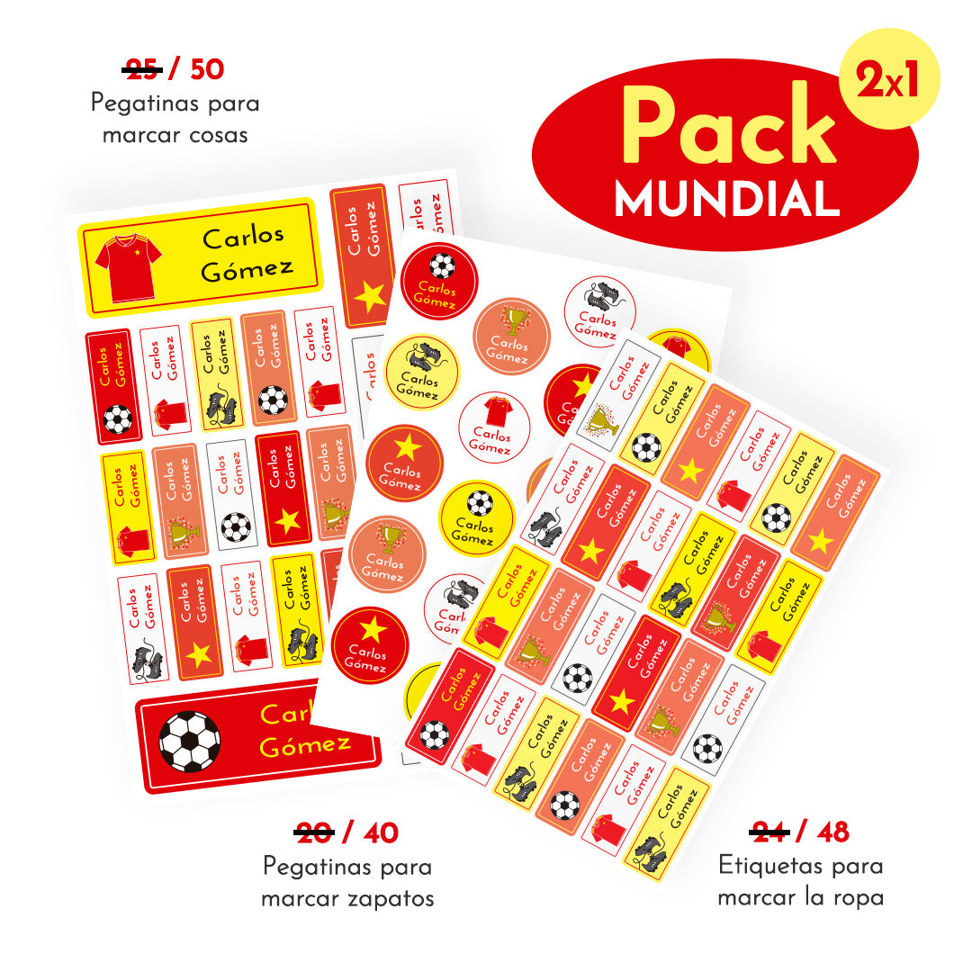 Pack ahorro Etiquetas y Pegatinas personalizadas para material y ropa escolar con temática de fútbol equipo selección epañola - Nicolasito.es 