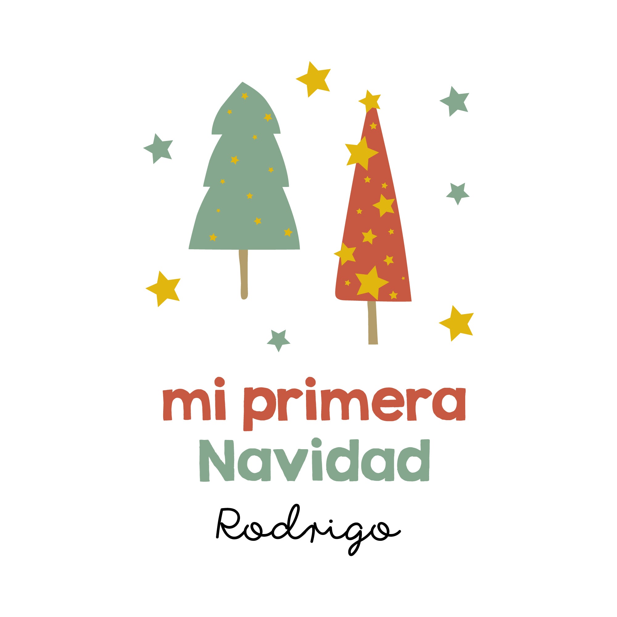 Detalle del diseño 2 del conjunto de primera puesta Mi Primera Navidad con tipografía navideña y estampado festivo, perfecto para la primera Navidad del bebé. #diseño_Diseño 2