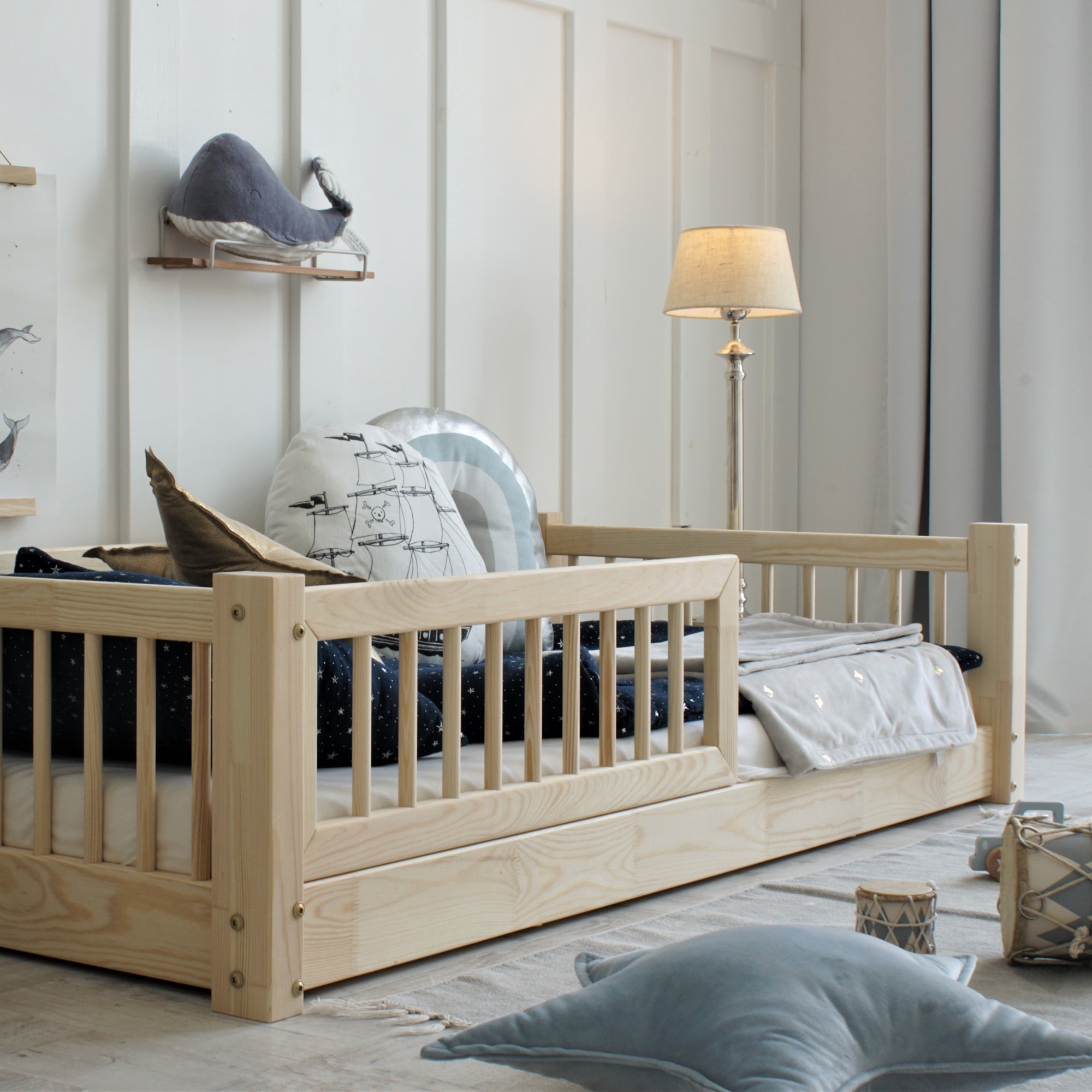 Cama infantil estilo nórdico casi a ras del suelo, perfecta para transición a cama baja - Nicolasito.es #Altura de las piernas_1 centímetro