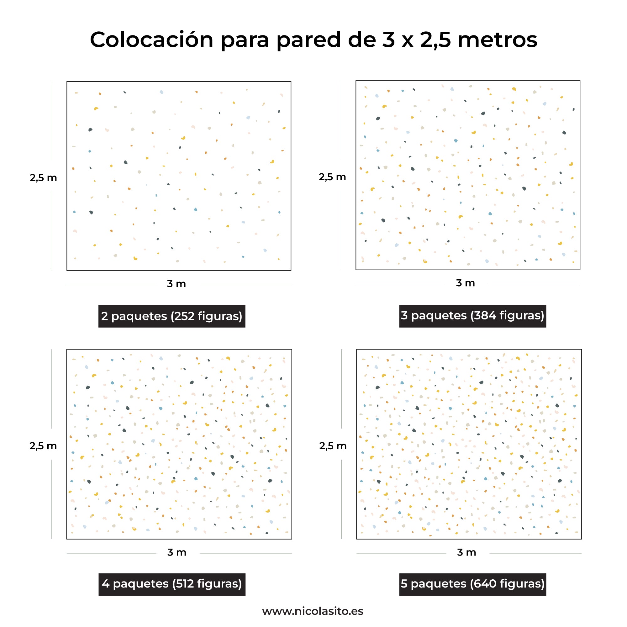Varios paquetes de vinilo decorativo terrazo colocados sobre pared de 3 x 2,5 metros - Nicolasito.es
