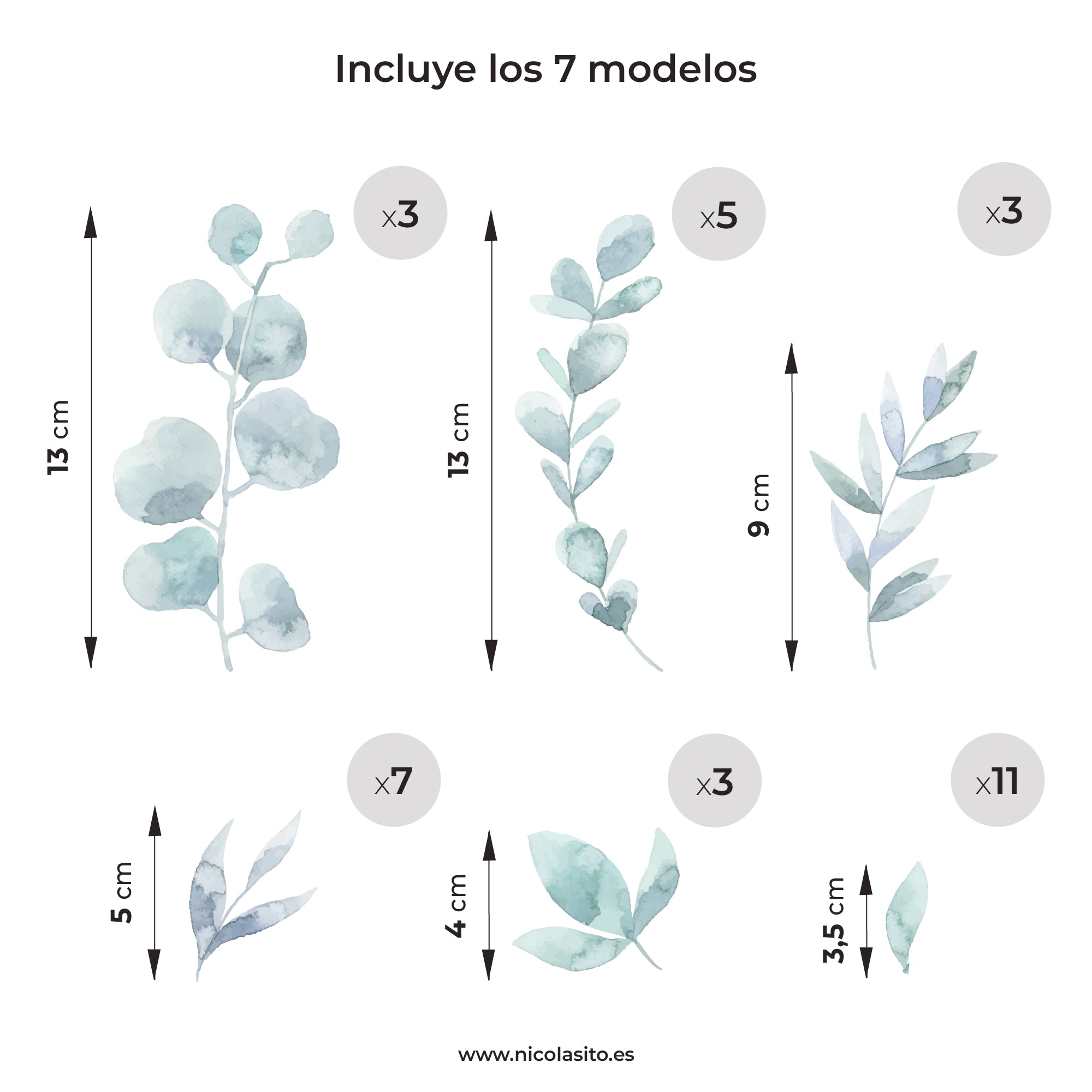 comprar vinilo eucaliptos acuarela decorar cuartos infantiles tamaño Nicolasito