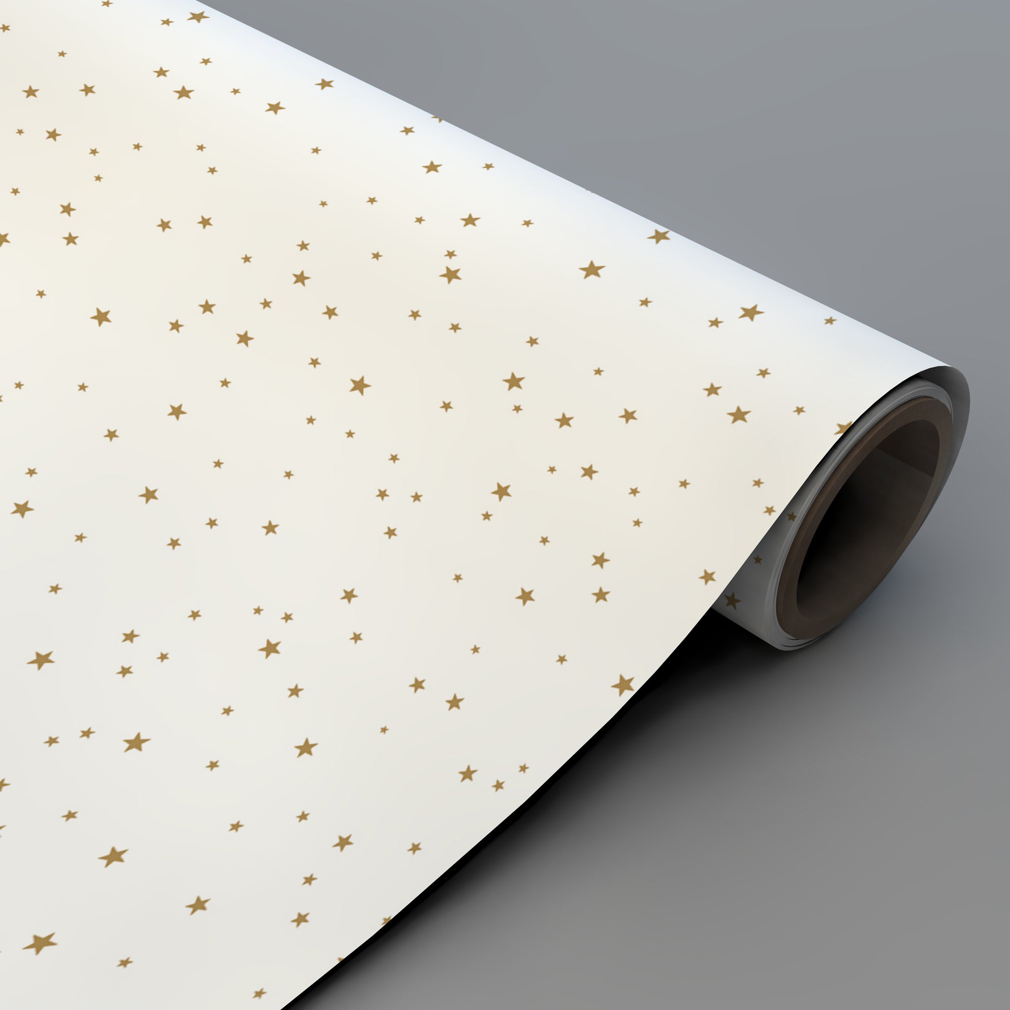 Imagen detallada de cómo llega el rollo de papel pintado con estampado de estrellitas en color oro - Nicolasito.es #color_Oro