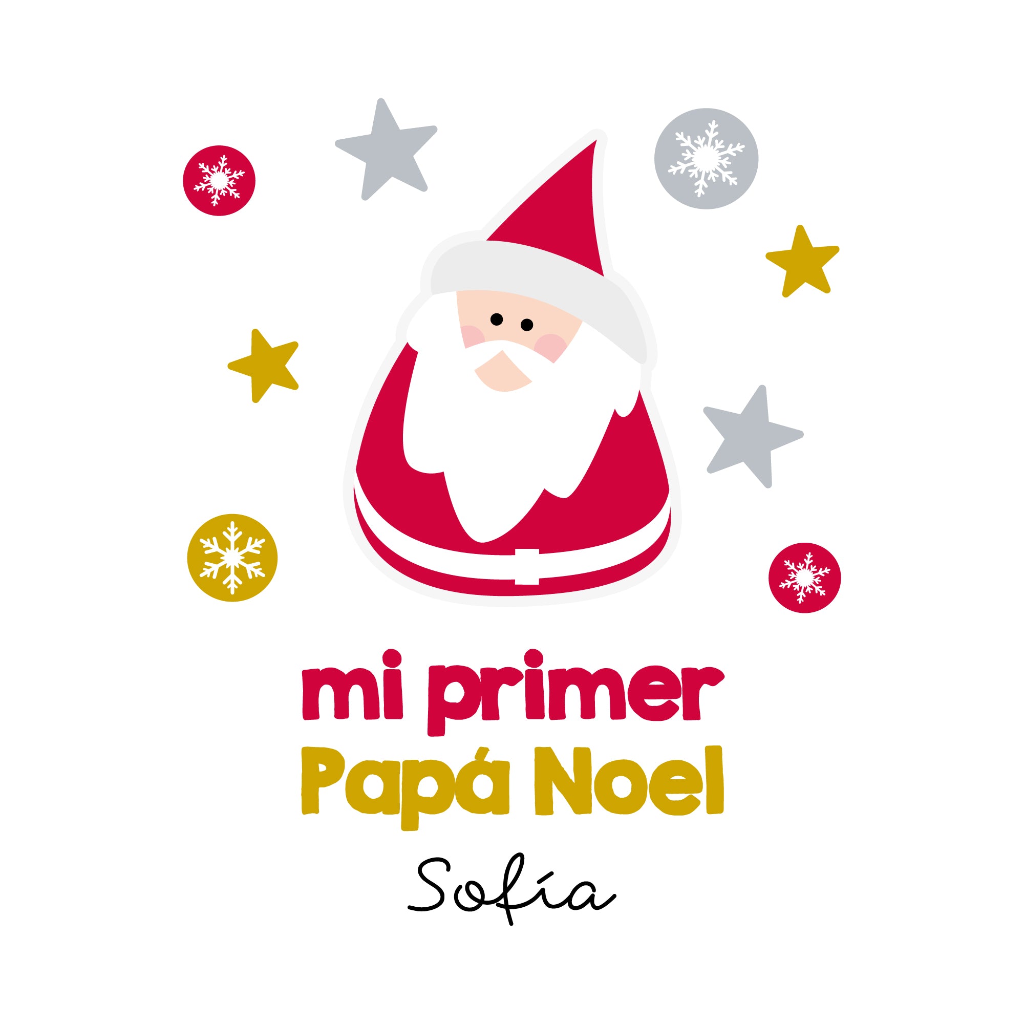 Detalle del diseño del conjunto de primera puesta de Papá Noel personalizado con nombre, estampado navideño ideal como regalo o recuerdo de nacimiento - Nicolasito.es