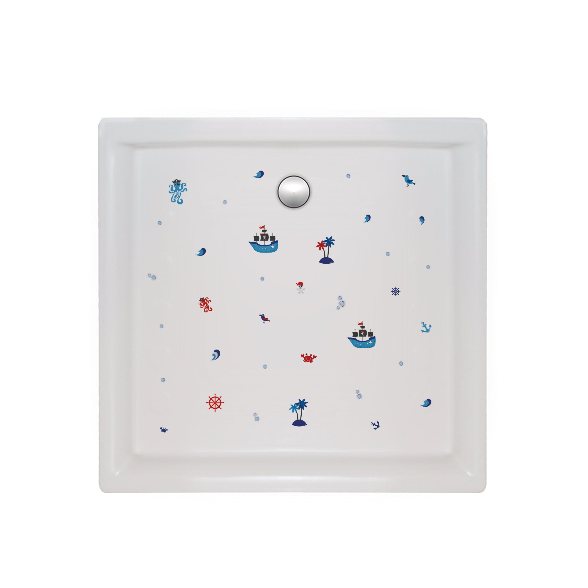 Decoración de ducha infantil con vinilos antideslizantes pirata, pegatinas de barco pirata y cangrejos para seguridad en baño de niños - Nicolasito.es