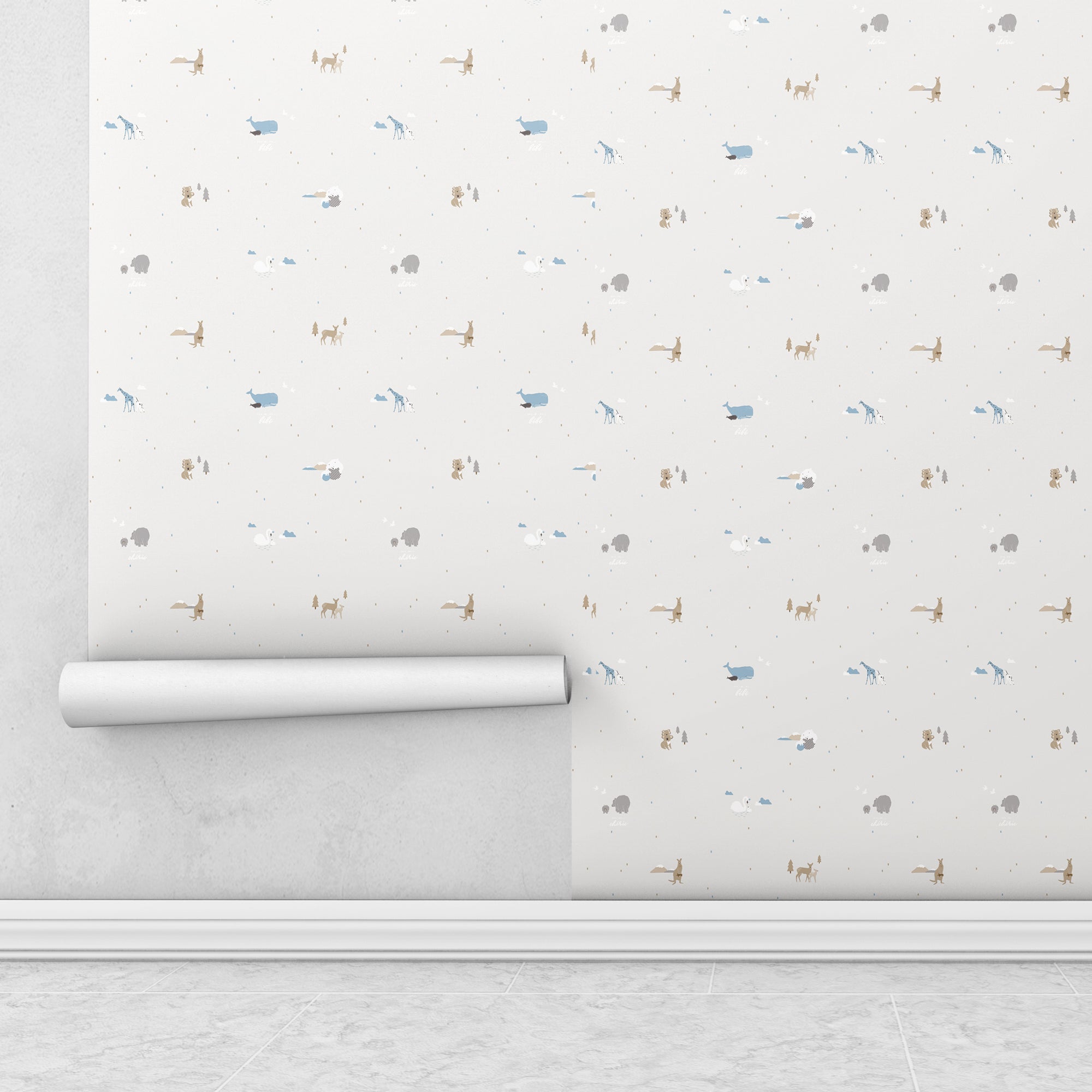 Papel pintado decorativo con estampado familia de animales gris listo para instalar en pared - Nicolasito.es