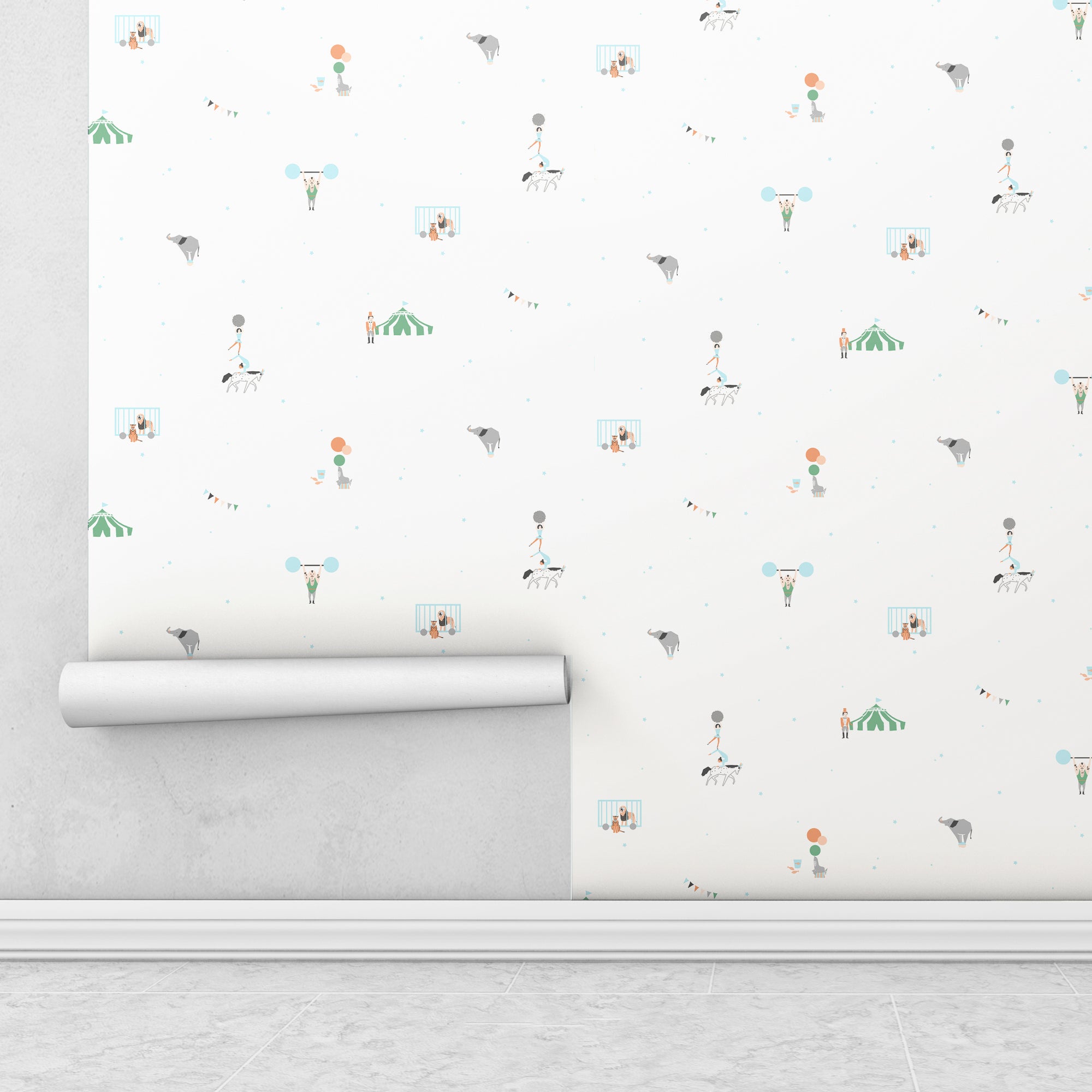 Cómo colocar papel pintado circo en color beige en pared de dormitorio infantil - Nicolasito.es #color_Circo-beige