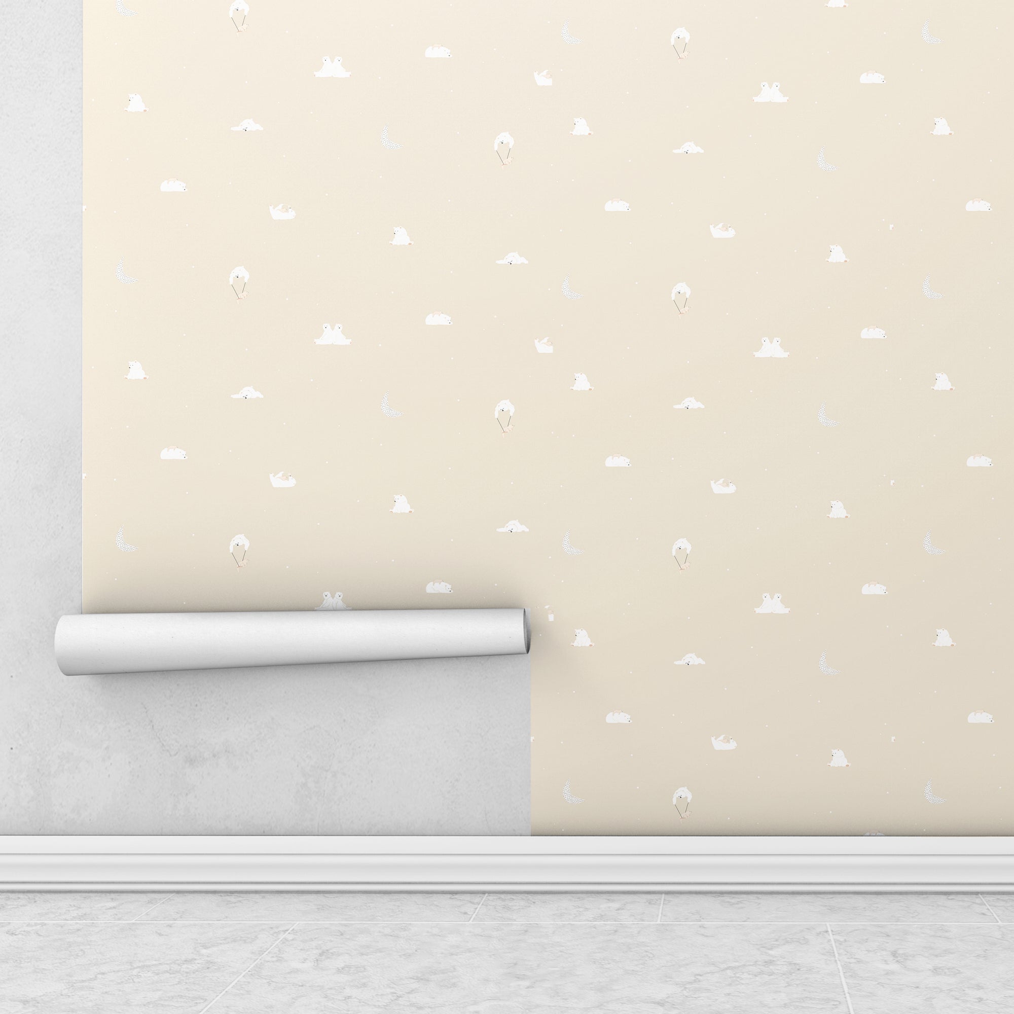 Papel pintado con estampado de mini osos en color beige para paredes de dormitorio infantil - Nicolasito.es #color_oso-beige