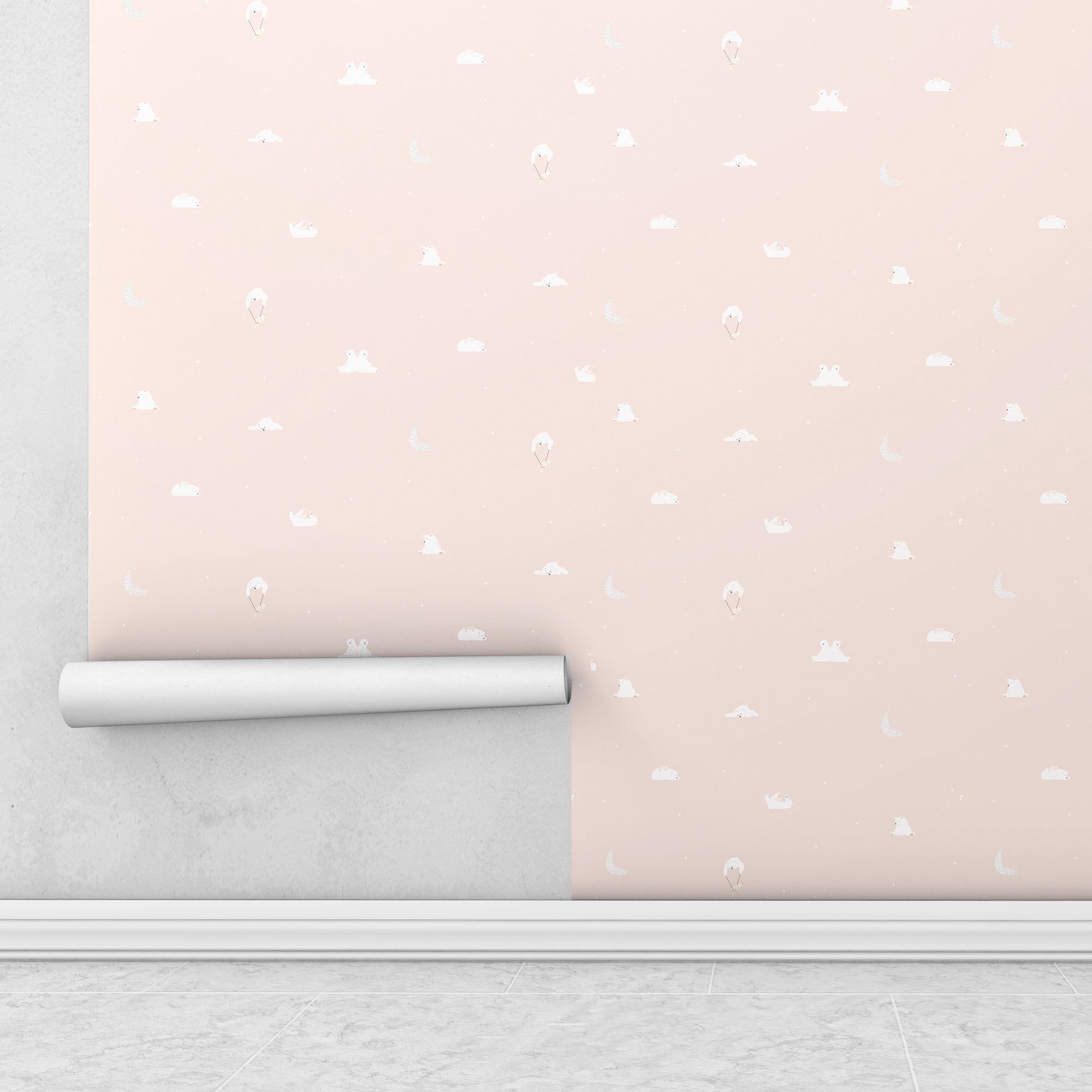 Decoración de pared de dormitorio infantil de niña con papel pintado ositos en color rosa - Nicolasito.es #color_oso-rosa
