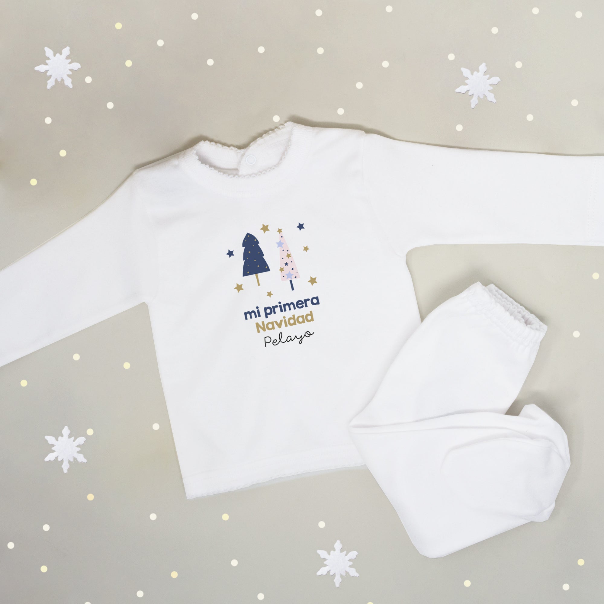 Conjunto de primera puesta Mi Primera Navidad personalizado para bebé, dos piezas de algodón orgánico suaves y cómodas, ideales para su primera Navidad - Nicolasito.es #diseño_Diseño 1