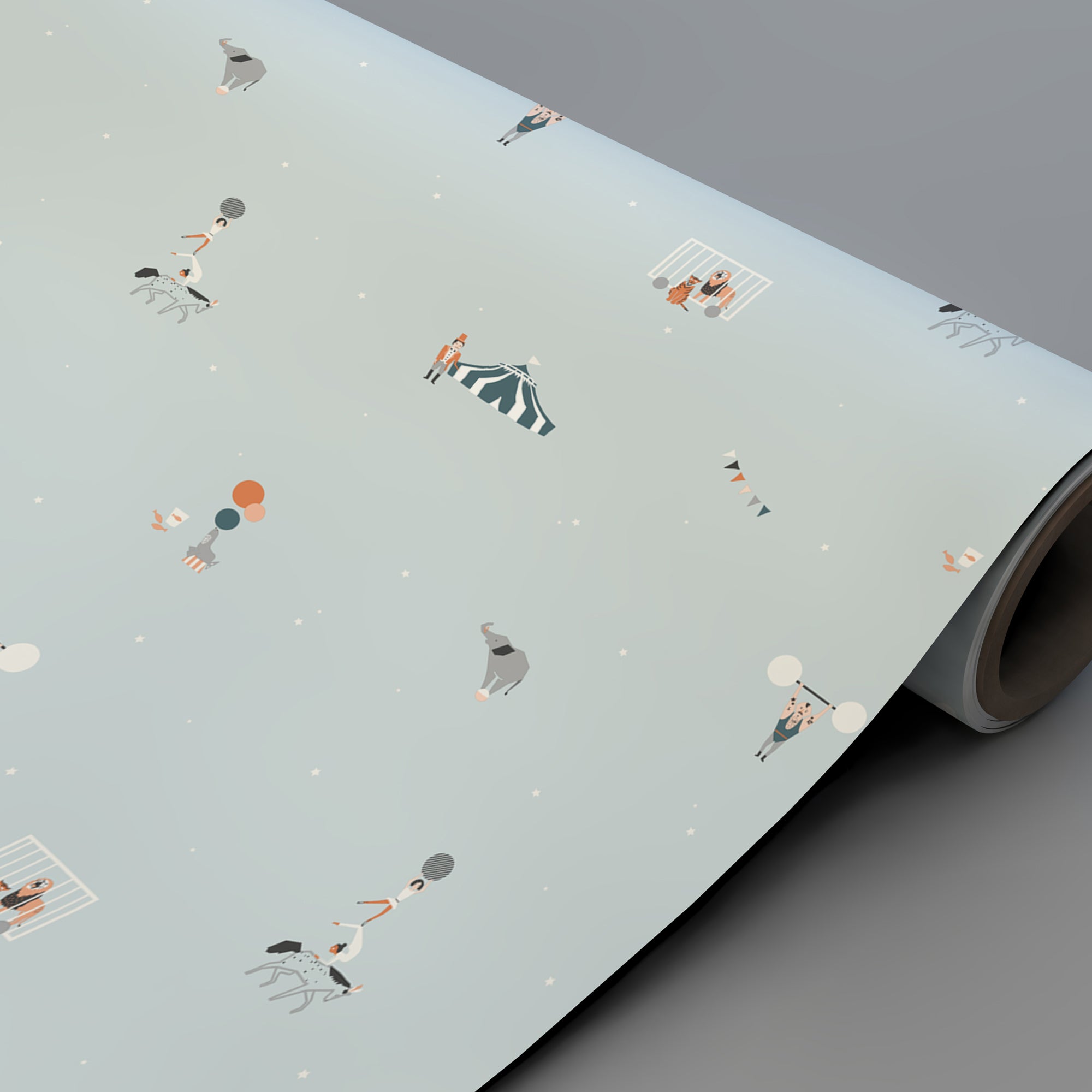 Rollo de papel pintado infantil circo azul para decoración de pared - Nicolasito.es #color_Circo-azul