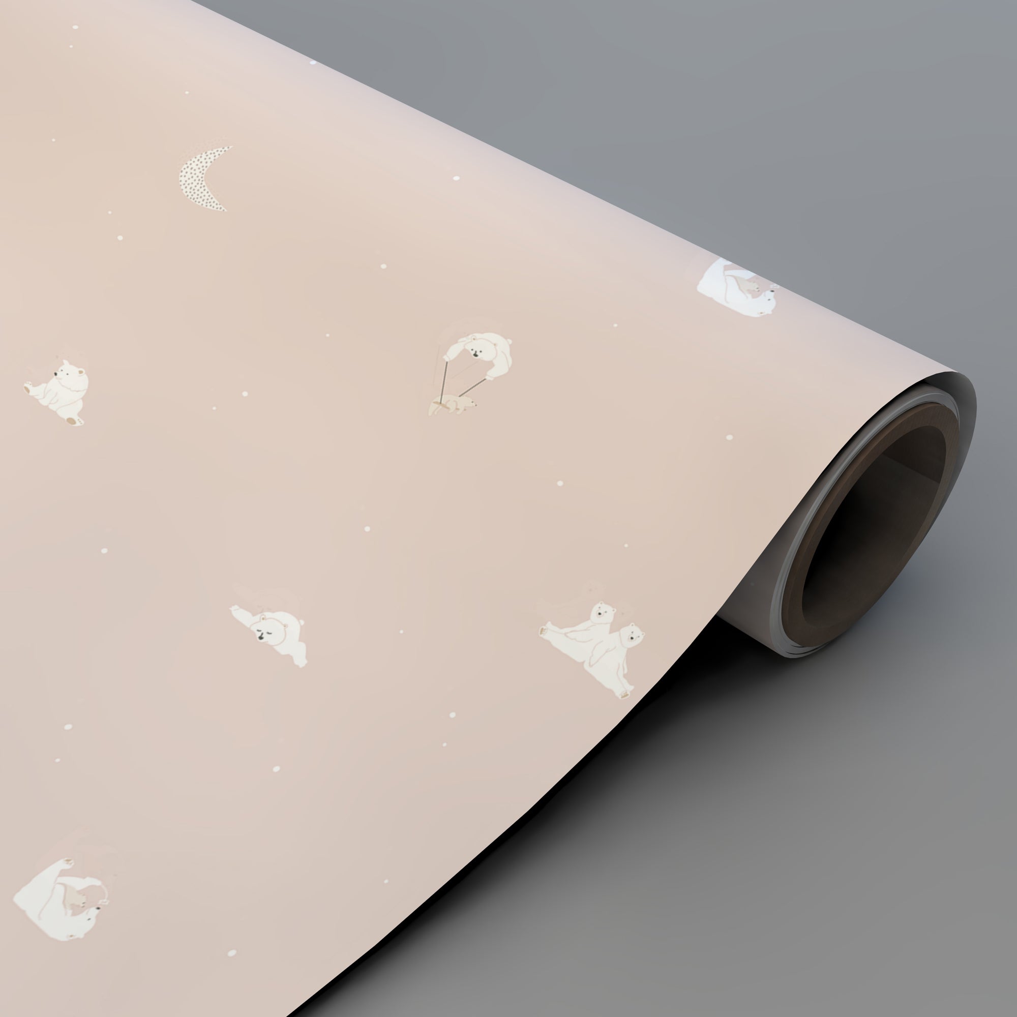 Papel pintado con estampado de ositos rosa en rollo para decoración infantil - Nicolasito.es #color_oso-rosa