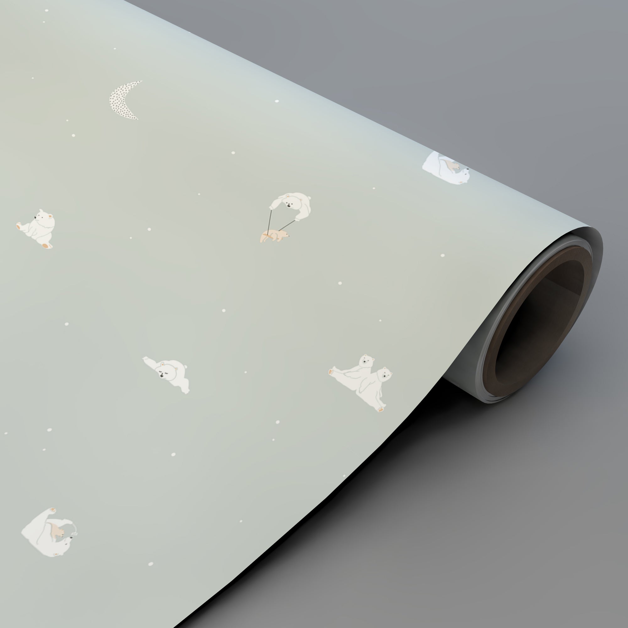 Rollo de papel pintado infantil mini osos verde menta suave para habitación infantil - Nicolasito.es #color_oso-menta