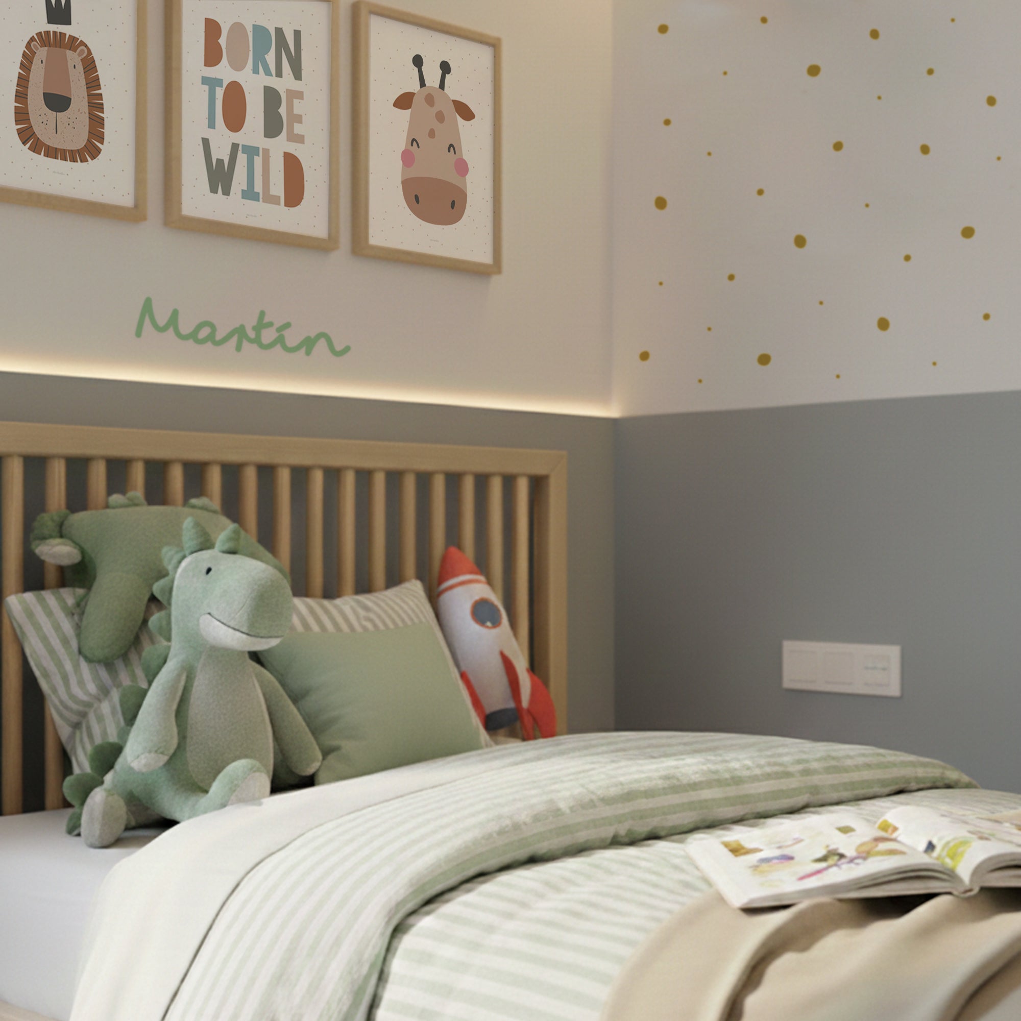 Vinilo decorativo personalizado con nombre Martin en color mint aplicado en dormitorio infantil #Color_Mint