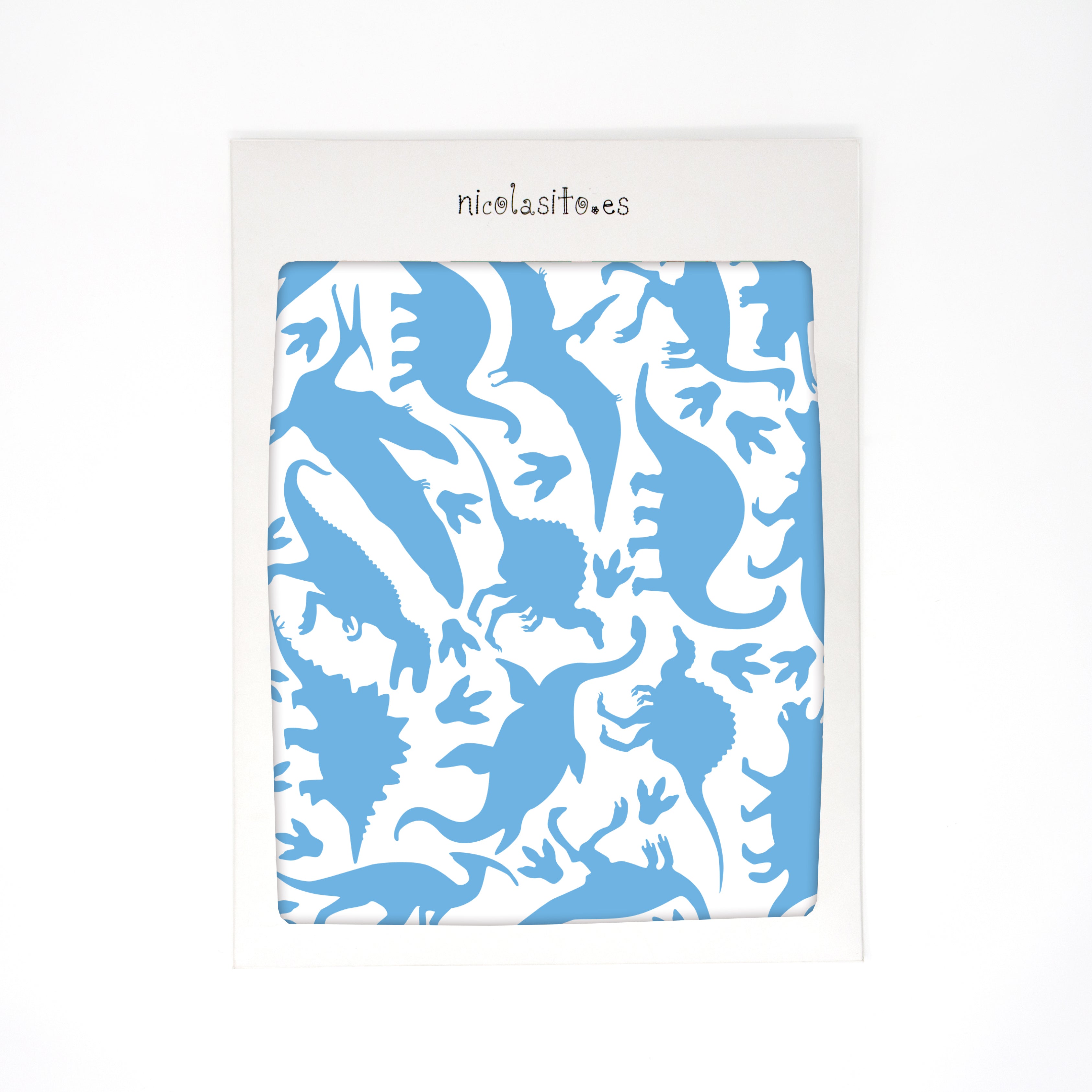 Lámina del vinilo decorativo con dinosaurios azules de diferentes especies y huellas de dinosaurio - Nicolasito.es #color_Azul