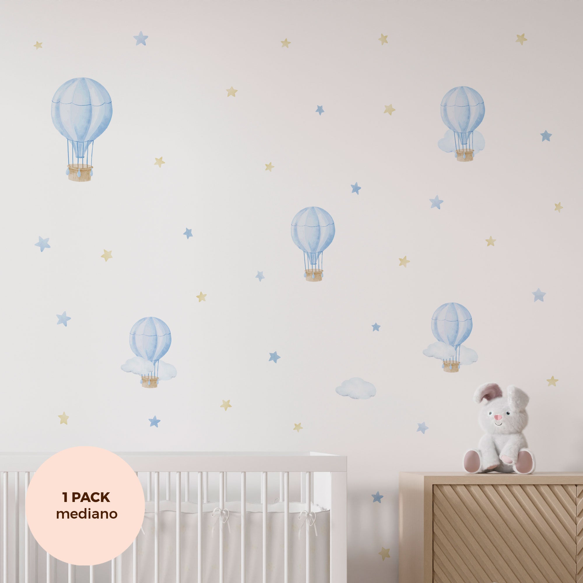 comprar vinilo decorativo para paredes dormitorio infantil con forma de globo aerostático y acabado acuarela #comprar vinilo decorativo para paredes dormitorio infantil con forma de globo aerostático y acabado acuarela #color_Globos azul