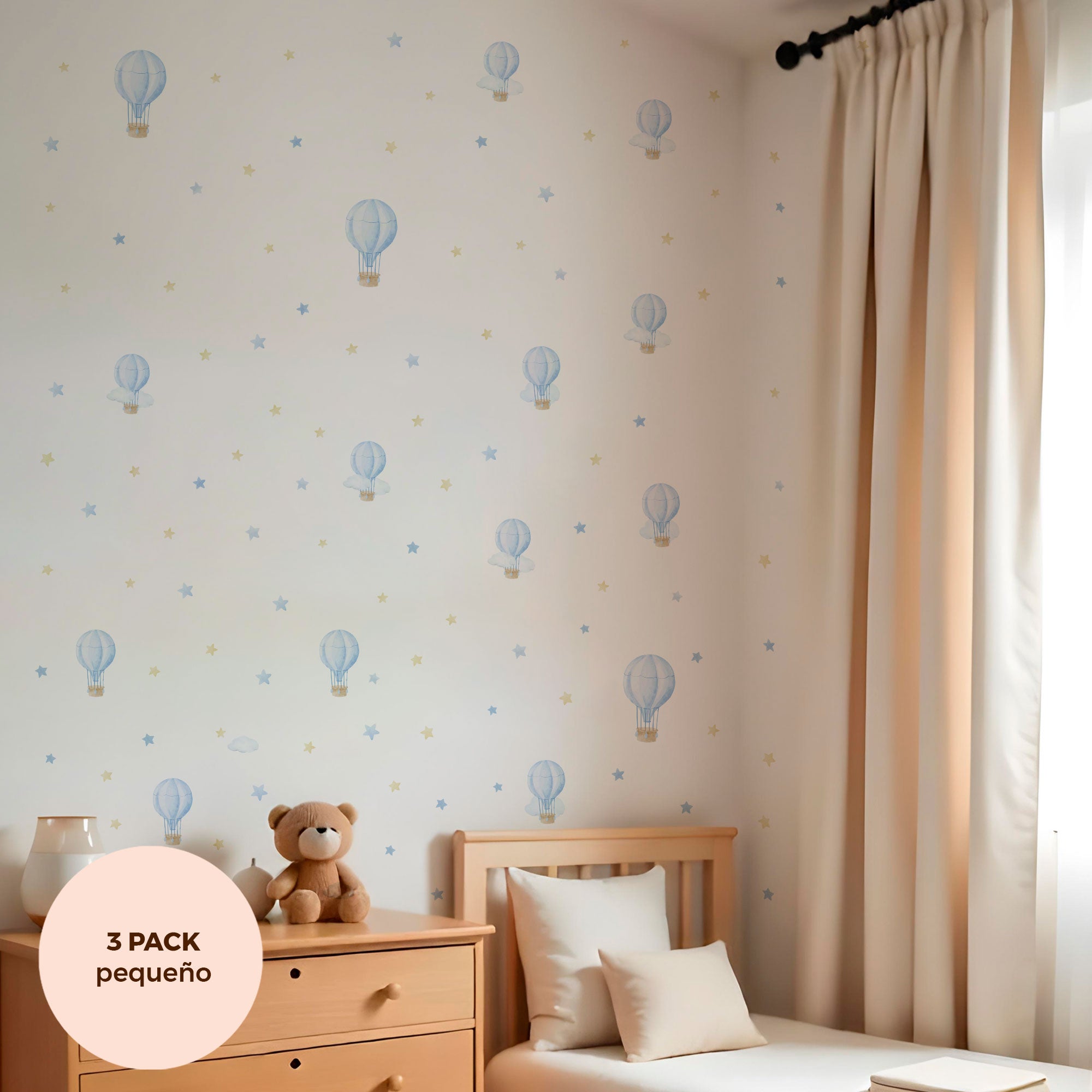 comprar vinilo decorativo para paredes dormitorio infantil con forma de globo aerostático y acabado acuarela #comprar vinilo decorativo para paredes dormitorio infantil con forma de globo aerostático y acabado acuarela #color_Globos azul