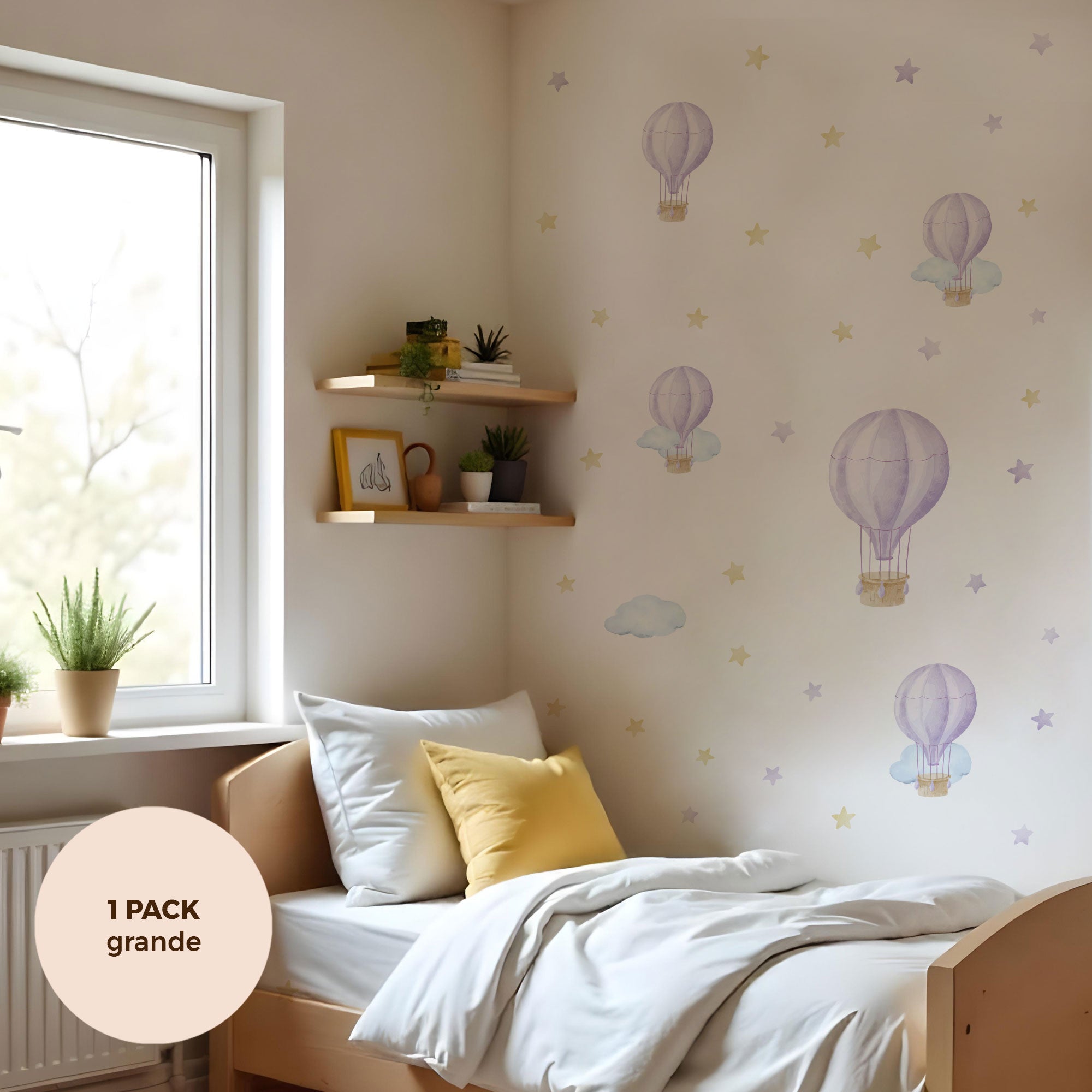 comprar vinilo decorativo para paredes dormitorio infantil con forma de globo aerostático y acabado acuarela #comprar vinilo decorativo para paredes dormitorio infantil con forma de globo aerostático y acabado acuarela #color_Globos lila