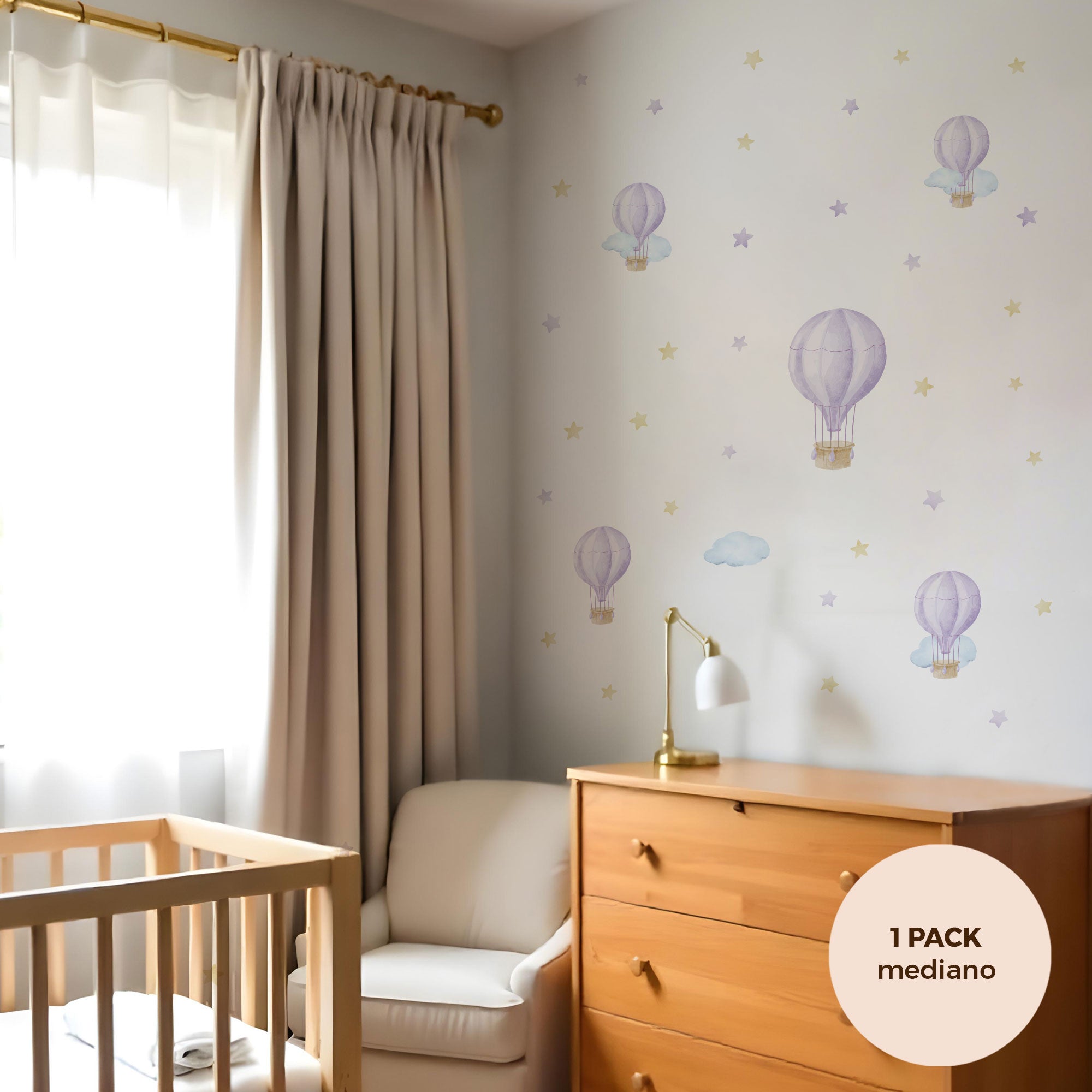 comprar vinilo decorativo para paredes dormitorio infantil con forma de globo aerostático y acabado acuarela #comprar vinilo decorativo para paredes dormitorio infantil con forma de globo aerostático y acabado acuarela #color_Globos lila