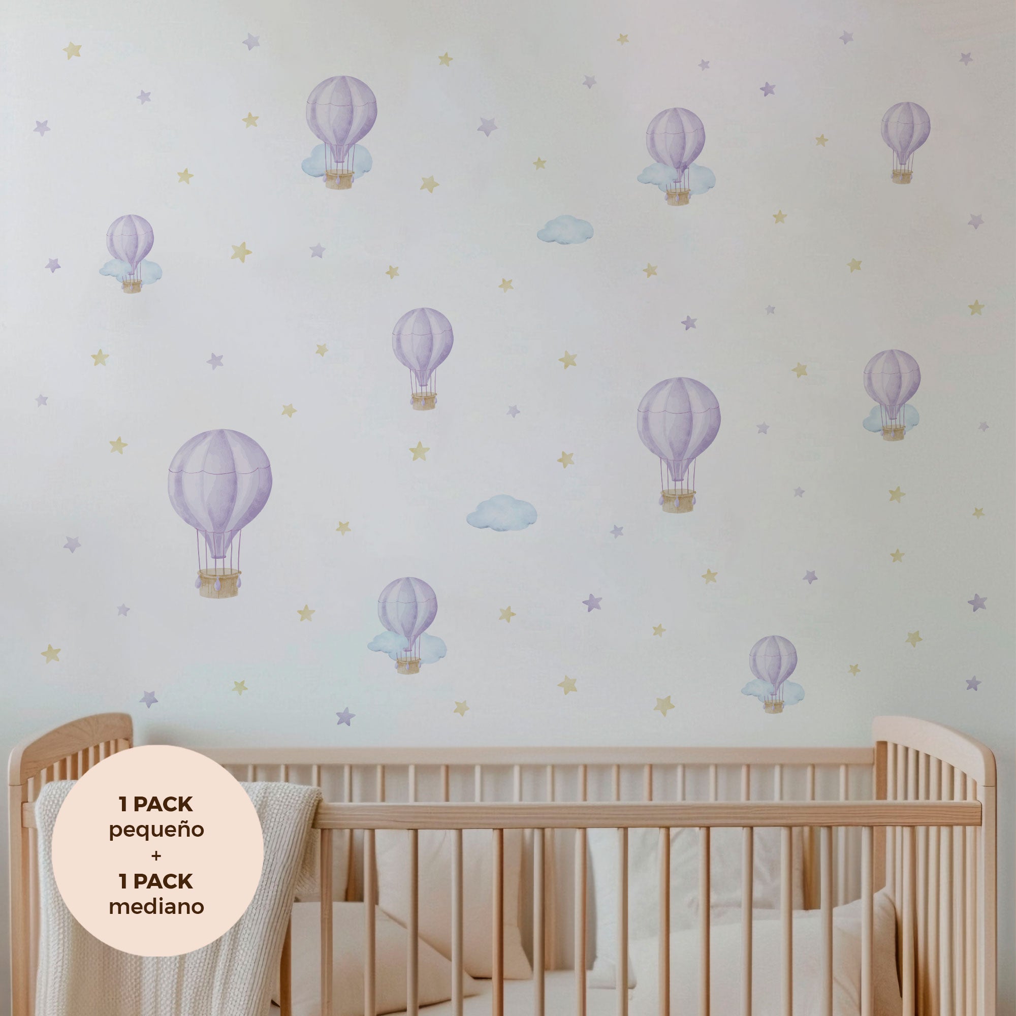 comprar vinilo decorativo para paredes dormitorio infantil con forma de globo aerostático y acabado acuarela #comprar vinilo decorativo para paredes dormitorio infantil con forma de globo aerostático y acabado acuarela #color_Globos lila