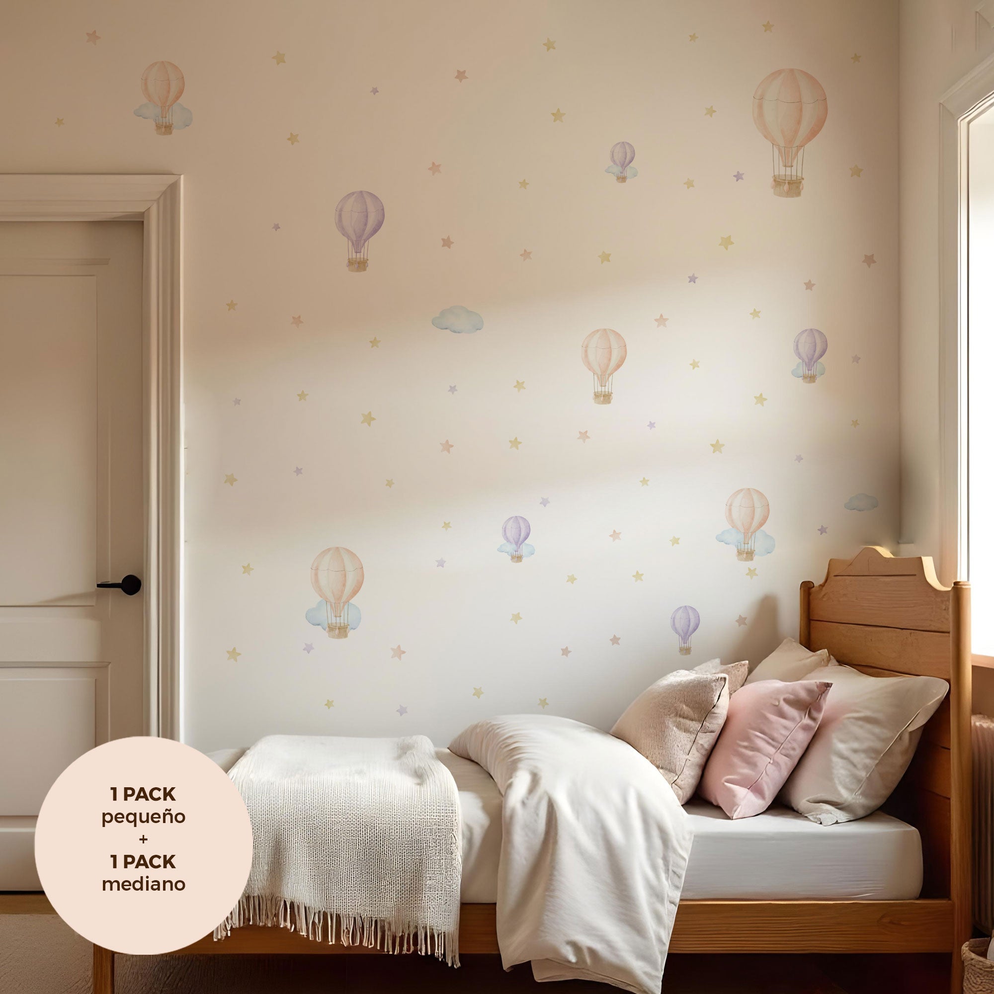 comprar vinilo decorativo para paredes dormitorio infantil con forma de globo aerostático y acabado acuarela #comprar vinilo decorativo para paredes dormitorio infantil con forma de globo aerostático y acabado acuarela #color_Globos lila