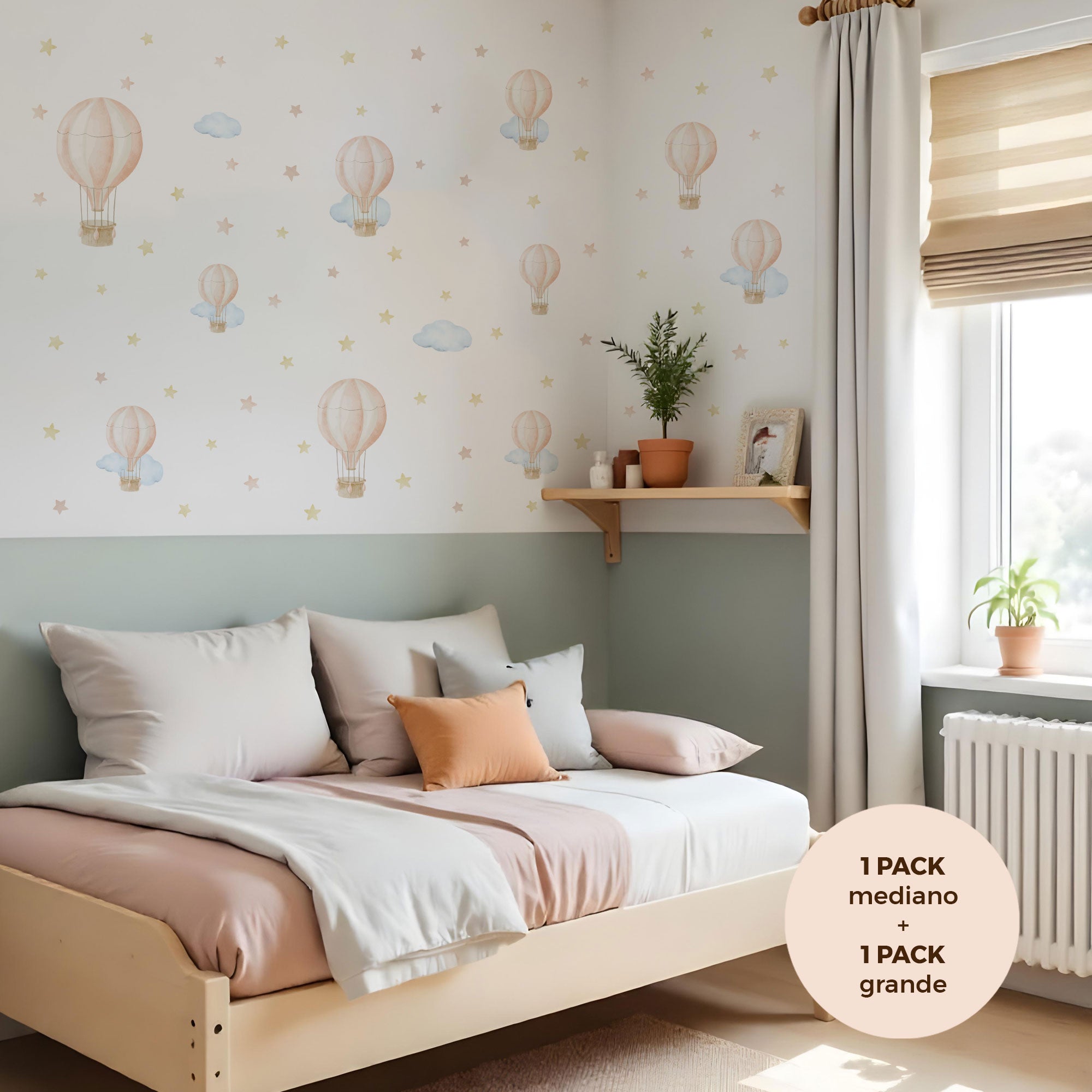 comprar vinilo decorativo para paredes dormitorio infantil con forma de globo aerostático y acabado acuarela #comprar vinilo decorativo para paredes dormitorio infantil con forma de globo aerostático y acabado acuarela #color_Globos rosa