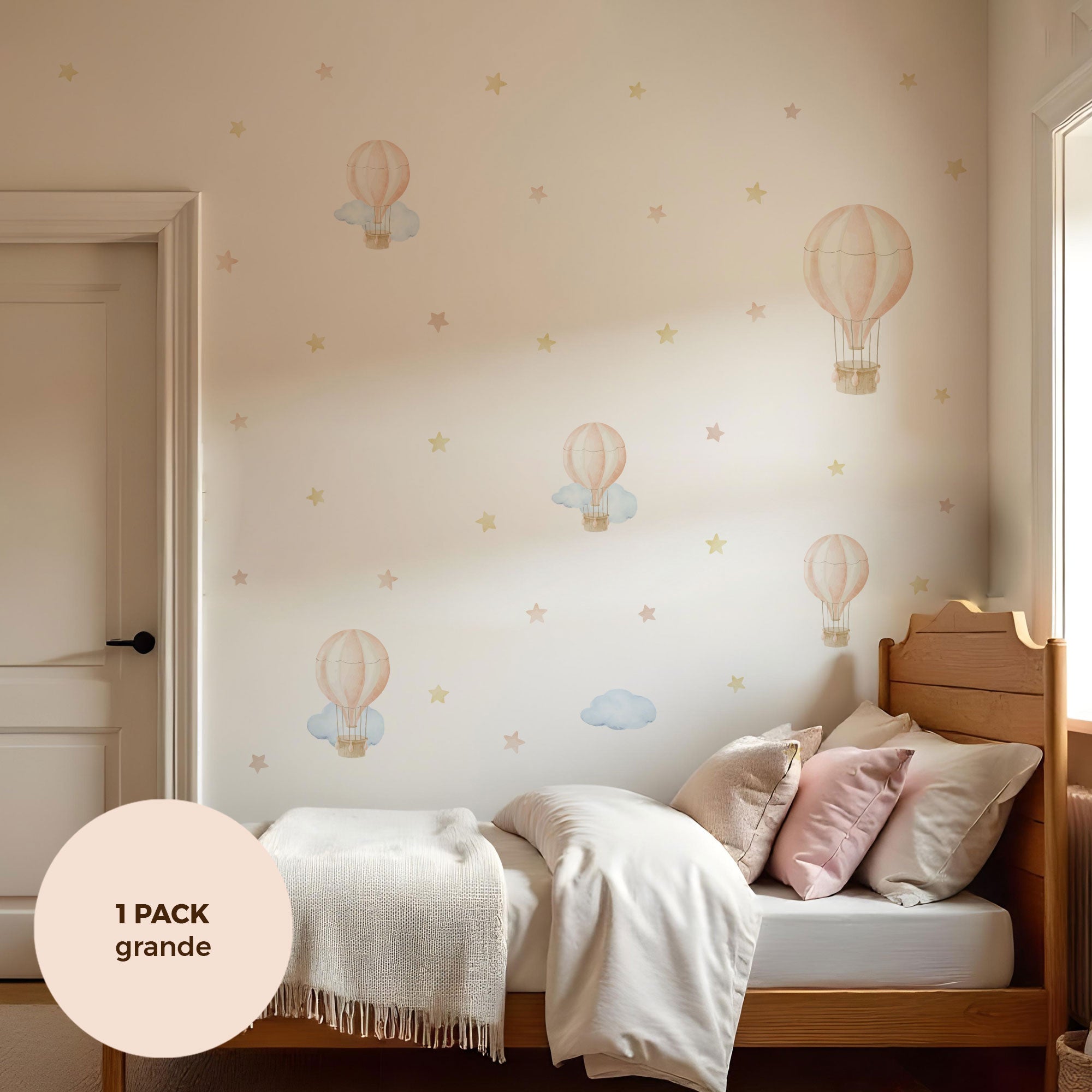 comprar vinilo decorativo para paredes dormitorio infantil con forma de globo aerostático y acabado acuarela #comprar vinilo decorativo para paredes dormitorio infantil con forma de globo aerostático y acabado acuarela #color_Globos rosa