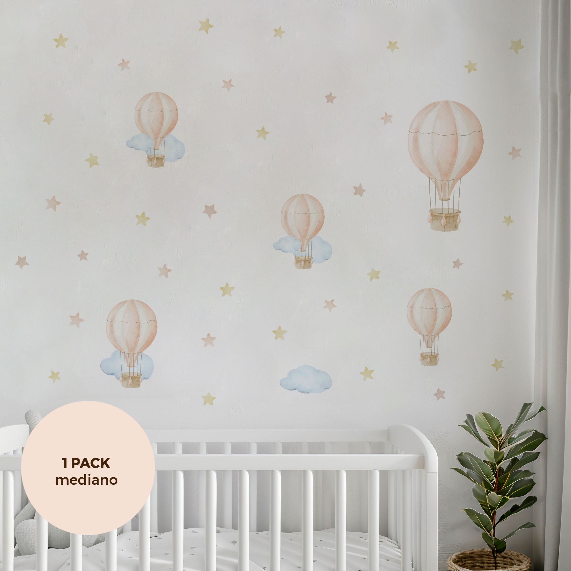 comprar vinilo decorativo para paredes dormitorio infantil con forma de globo aerostático y acabado acuarela #comprar vinilo decorativo para paredes dormitorio infantil con forma de globo aerostático y acabado acuarela #color_Globos rosa
