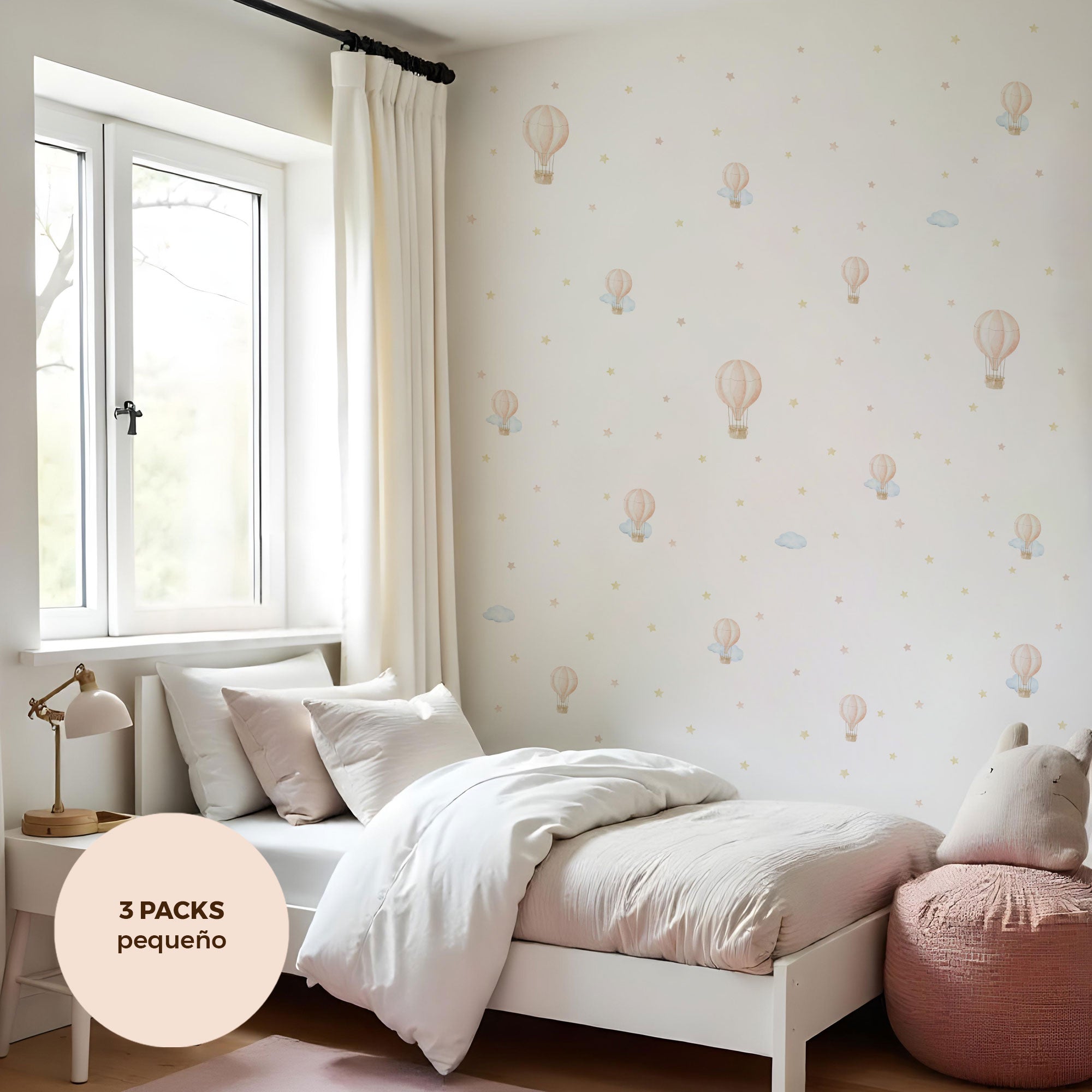 comprar vinilo decorativo para paredes dormitorio infantil con forma de globo aerostático y acabado acuarela #comprar vinilo decorativo para paredes dormitorio infantil con forma de globo aerostático y acabado acuarela #color_Globos rosa