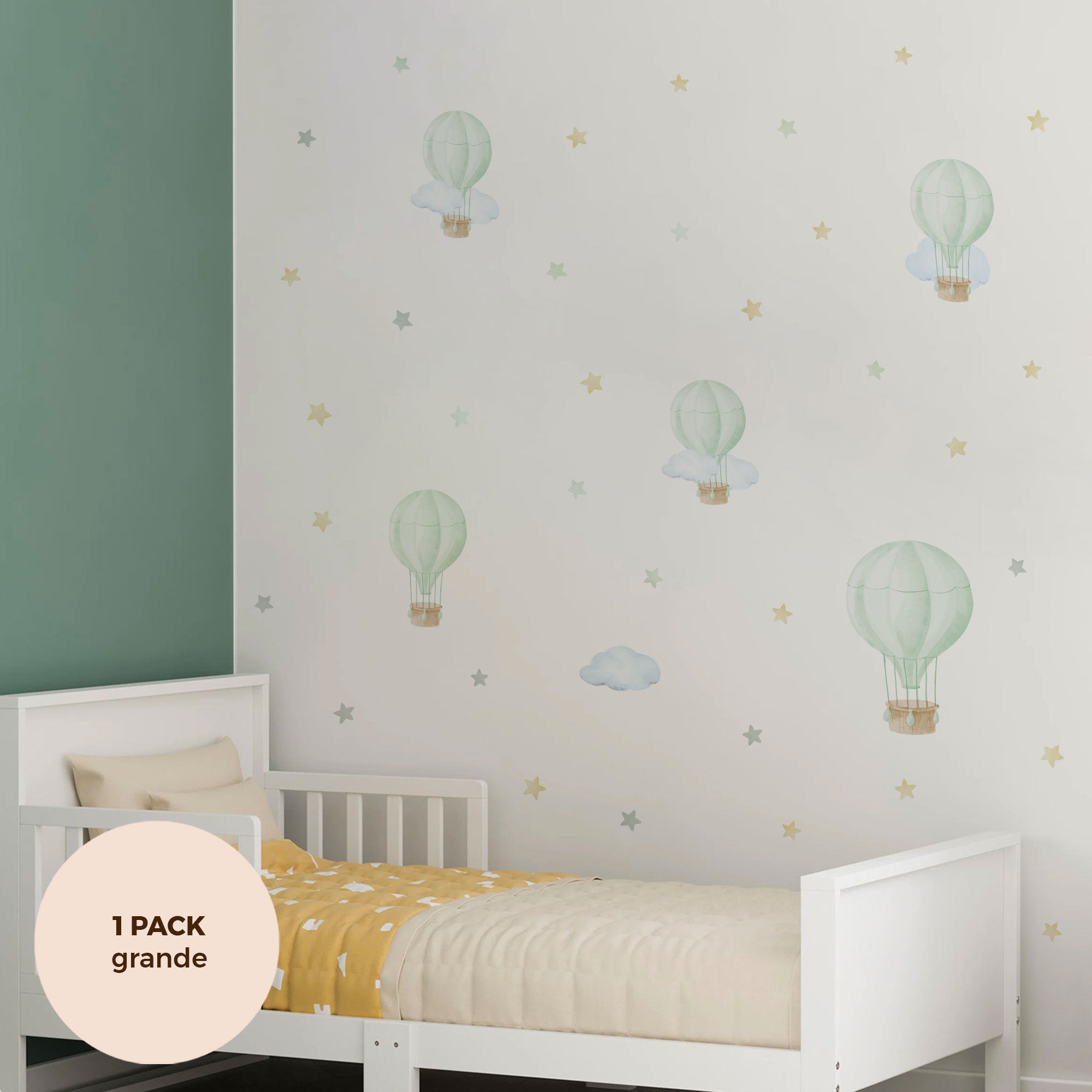 comprar vinilo decorativo para paredes dormitorio infantil con forma de globo aerostático y acabado acuarela #comprar vinilo decorativo para paredes dormitorio infantil con forma de globo aerostático y acabado acuarela #color_Globos verde