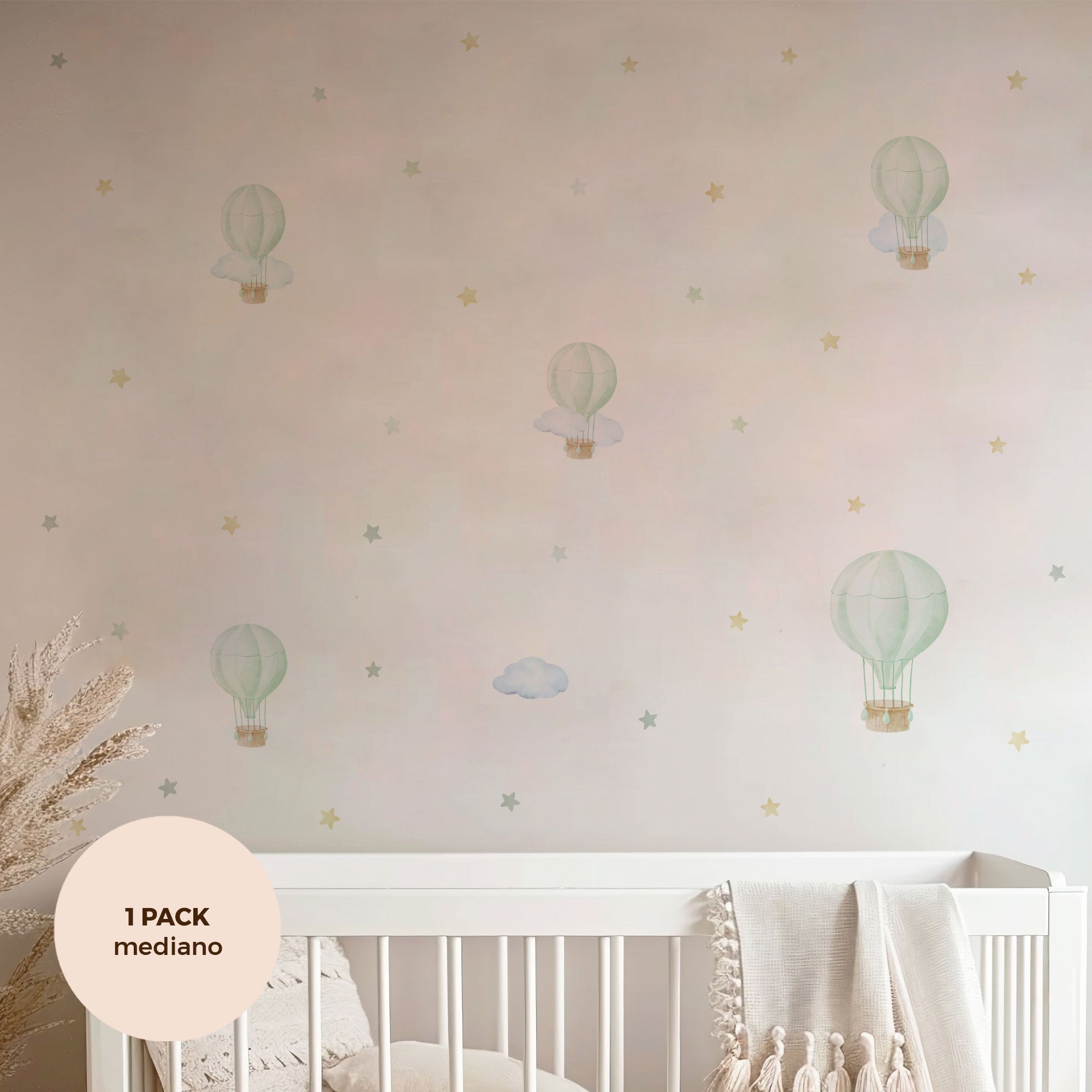 comprar vinilo decorativo para paredes dormitorio infantil con forma de globo aerostático y acabado acuarela #comprar vinilo decorativo para paredes dormitorio infantil con forma de globo aerostático y acabado acuarela #color_Globos verde