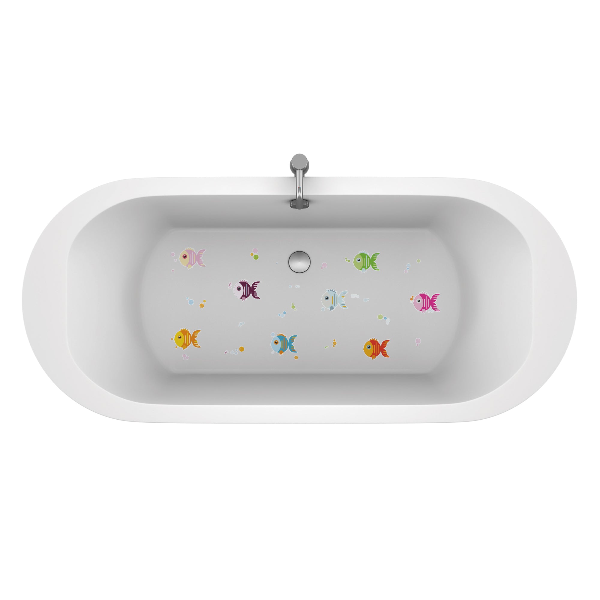 Peces de colores antideslizantes y resistentes al agua colocados sobre fondo bañera de baño infantil Nicolasito.es