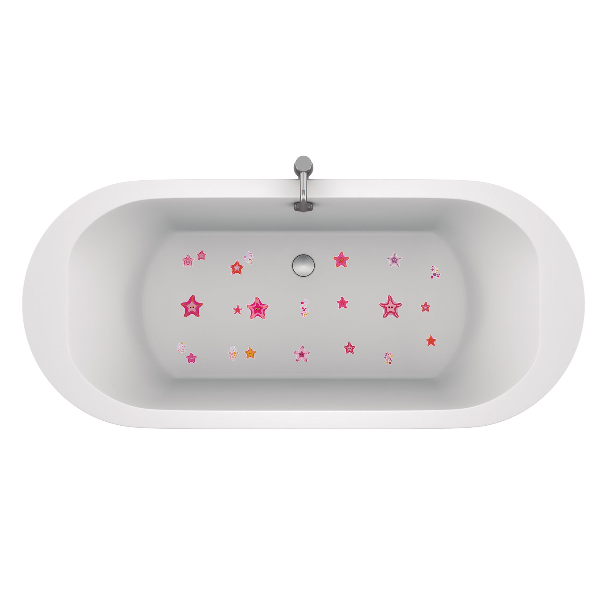 Estrellas de mar rosas antideslizantes y resistentes al agua colocadas sobre fondo bañera de baño infantil Nicolasito.es #color_Rosa