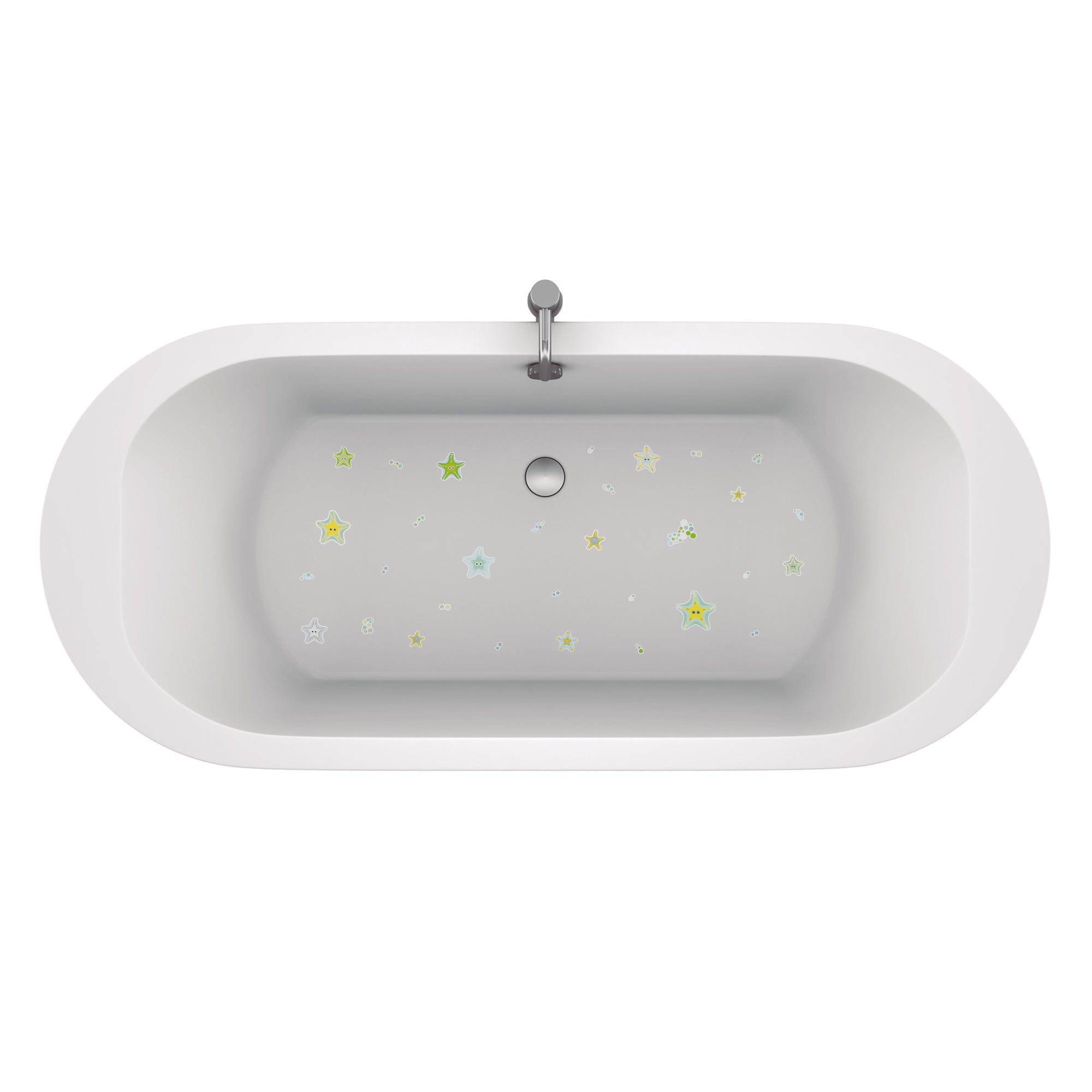 Estrellas de mar verdes antideslizantes y resistentes al agua colocadas sobre fondo bañera de baño infantil Nicolasito.es #color_Verde