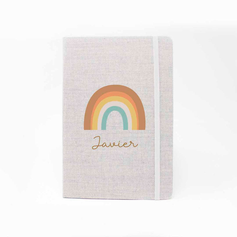 Comprar libreta de tela personalizada con imagen de arcoiris para la vuelta al cole
