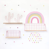 Decoración tonos rosas con vinilo Arcoiris big y topitos pastel