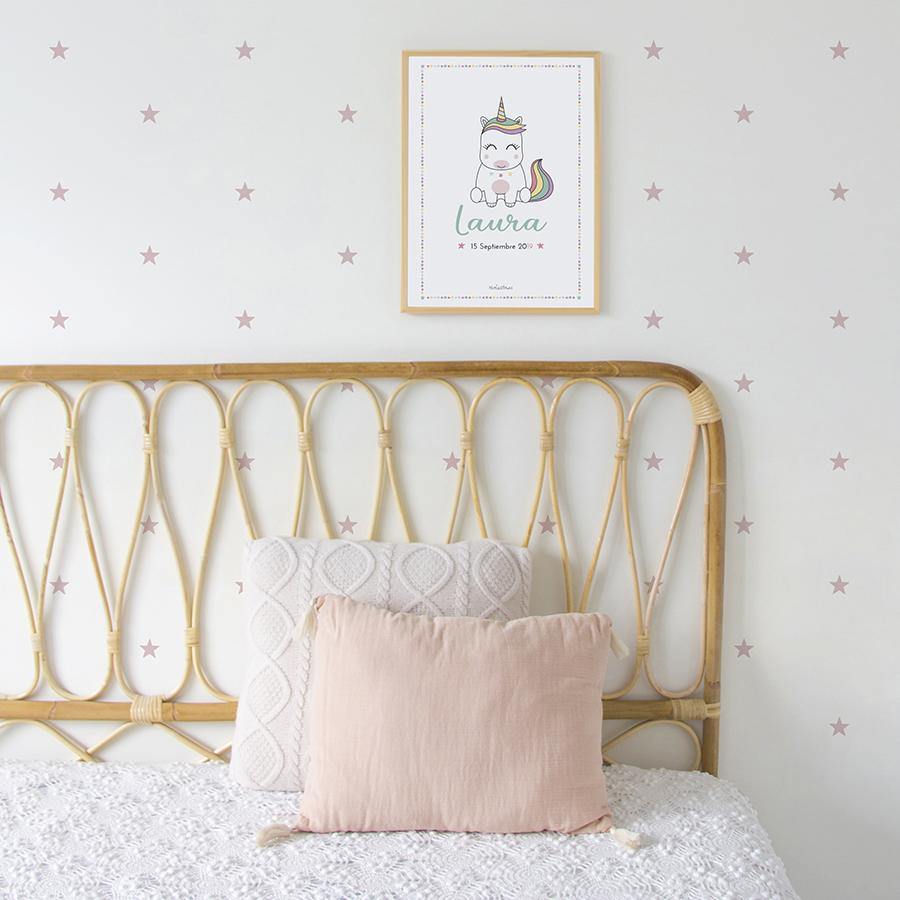 Decoración dormitorio infantil lámina personalizada unicornio
