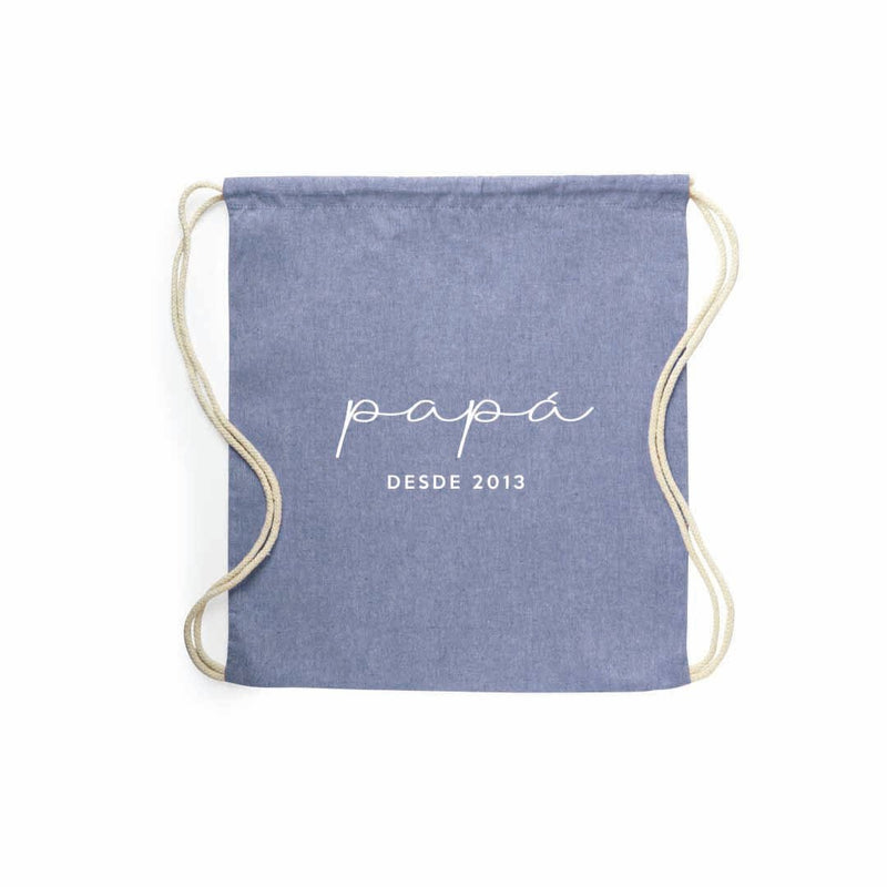 Mochila para papá azul con texto blanco