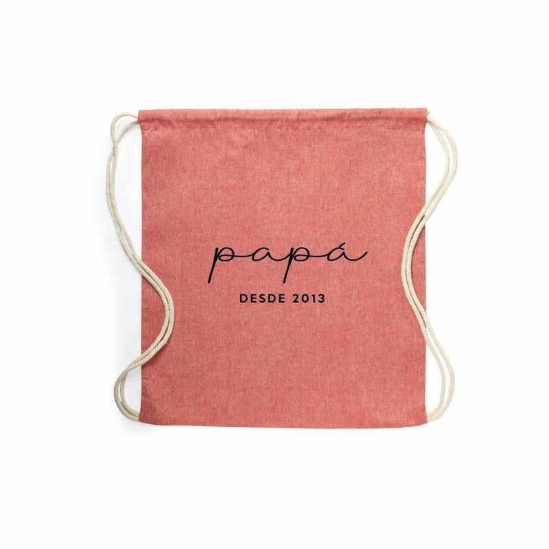Mochila para papá roja con texto en negro