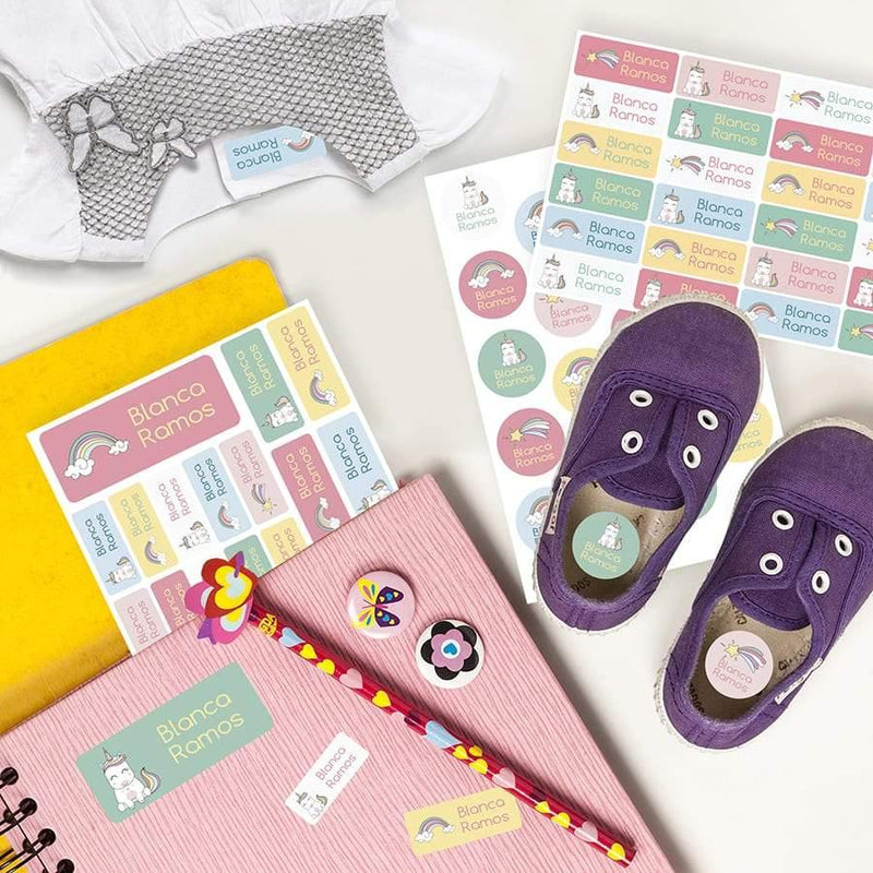 Pack etiquetas y pegatinas personalizadas Unicornios Nicolasito