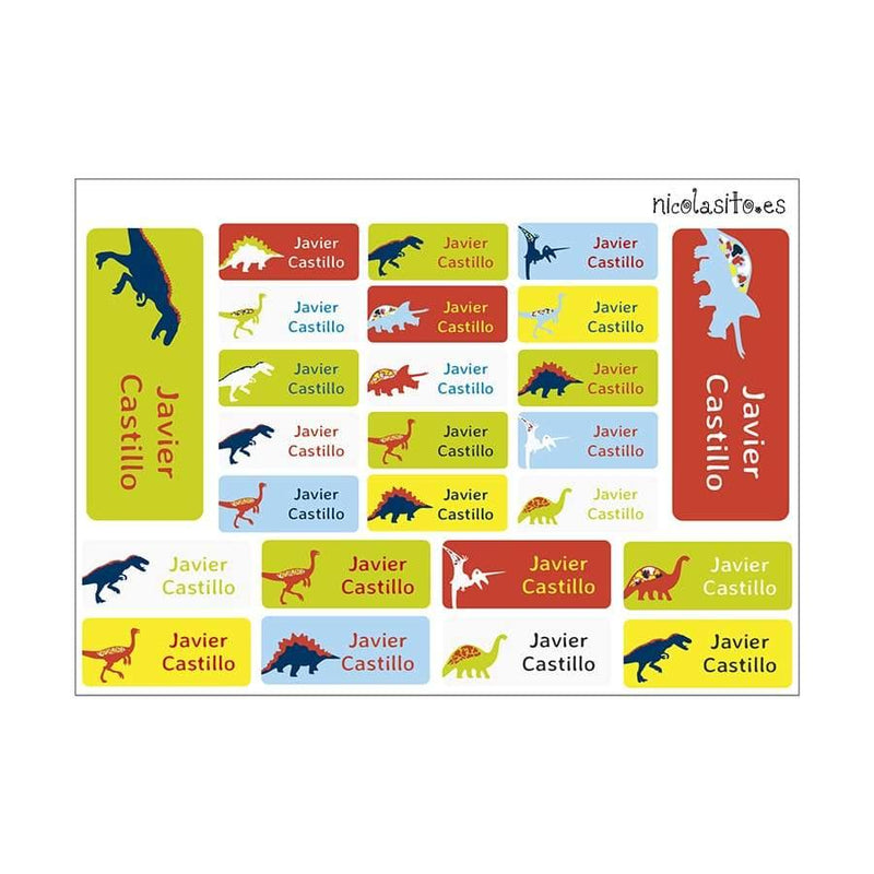 Pegatinas personalizadas Dinosaurios multicolor Nicolasito
