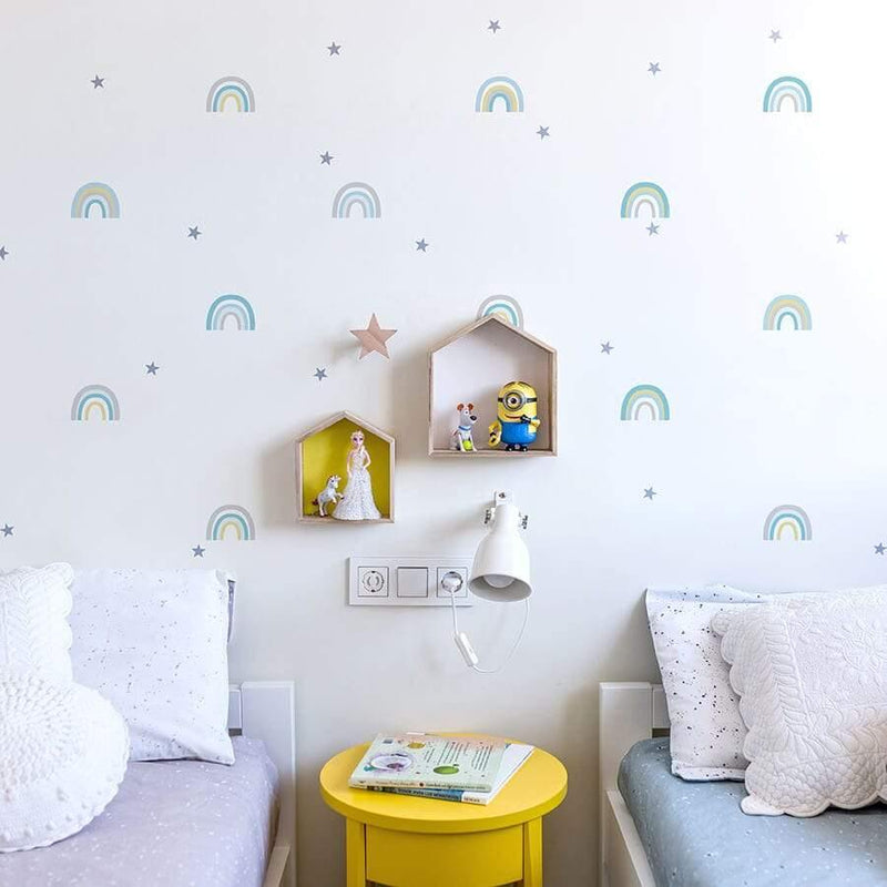 Cuarto infantil compartido con Vinilo decorativo Arco Iris de pared nicolasito
