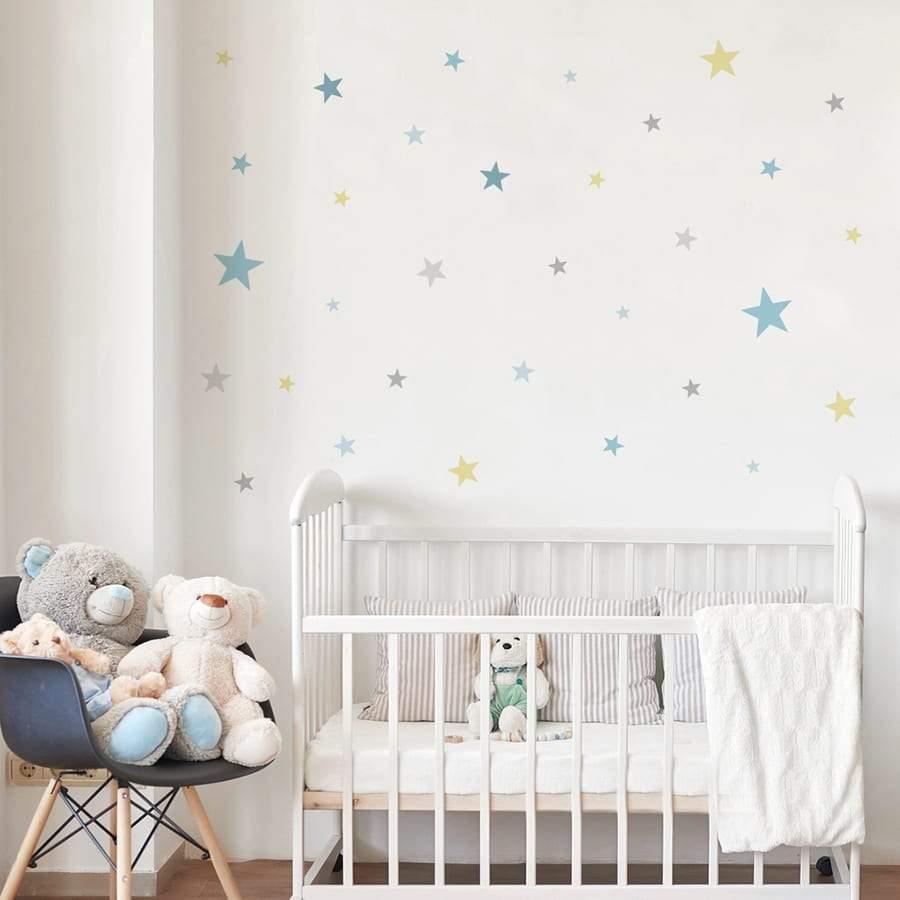 Decoración cuarto de bebé con Vinilo decorativo Estrellas pastel azules Nicolasito #color_Pastel azul