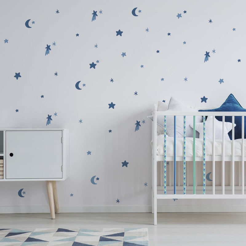 Comprar vinilo decorativo para dormitorios infantiles estrellas y lunas azul marino