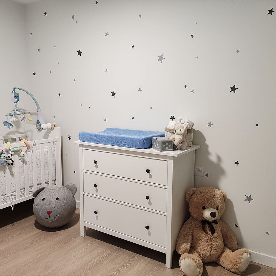 Decoración Habitación Bebé Estrellas Nicolasito #color_Gris oscuro #color_Gris claro