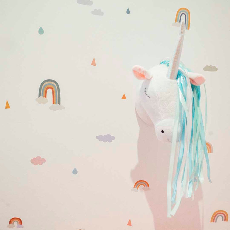 Comprar vinilo decorativo para habitación infantil efecto papel pintado de arcoiiris y nubes