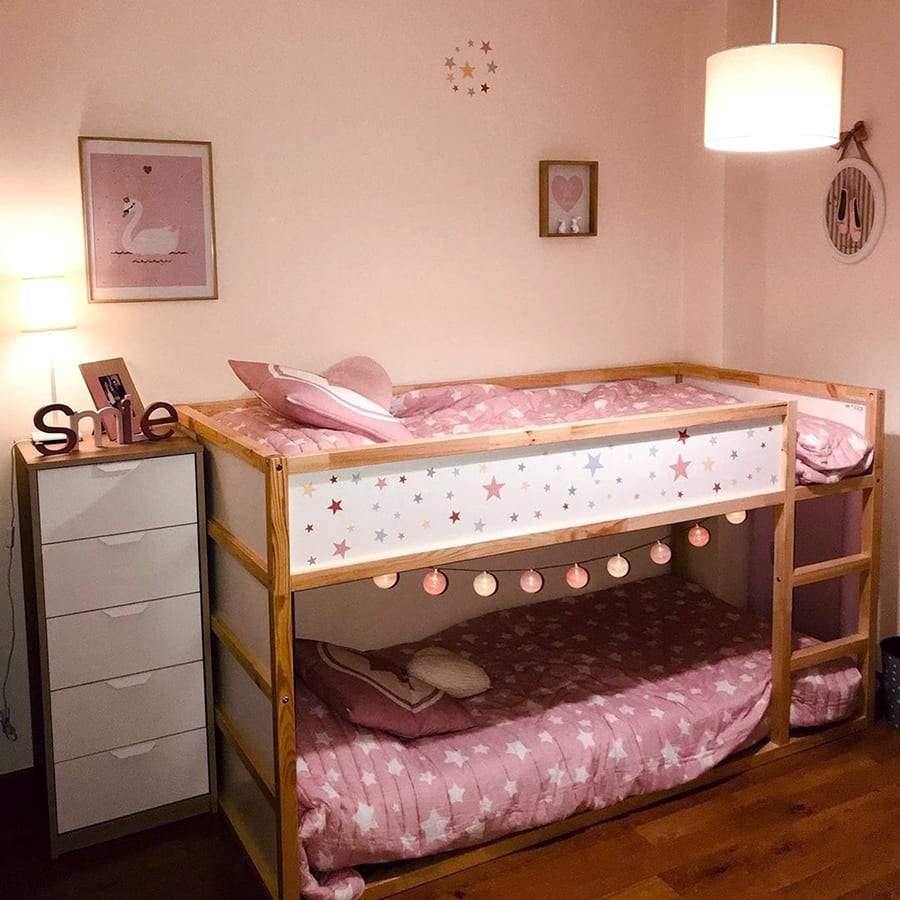 dormitorio niñas litera ikea con Estrellas pastel rosas nicolasito #color_Pastel rosa