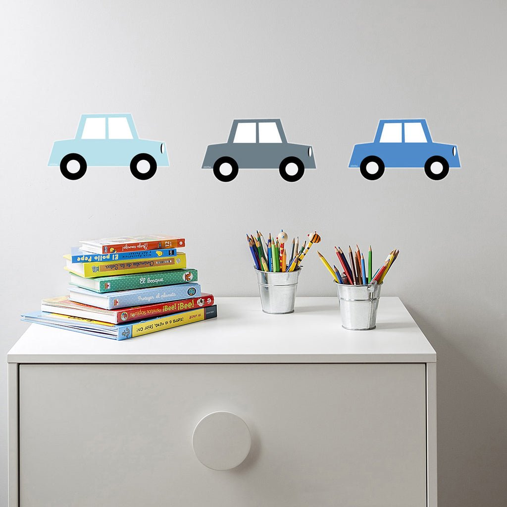 Ideas decoración Sala de estudios infantil vinilo coches #color_Azul