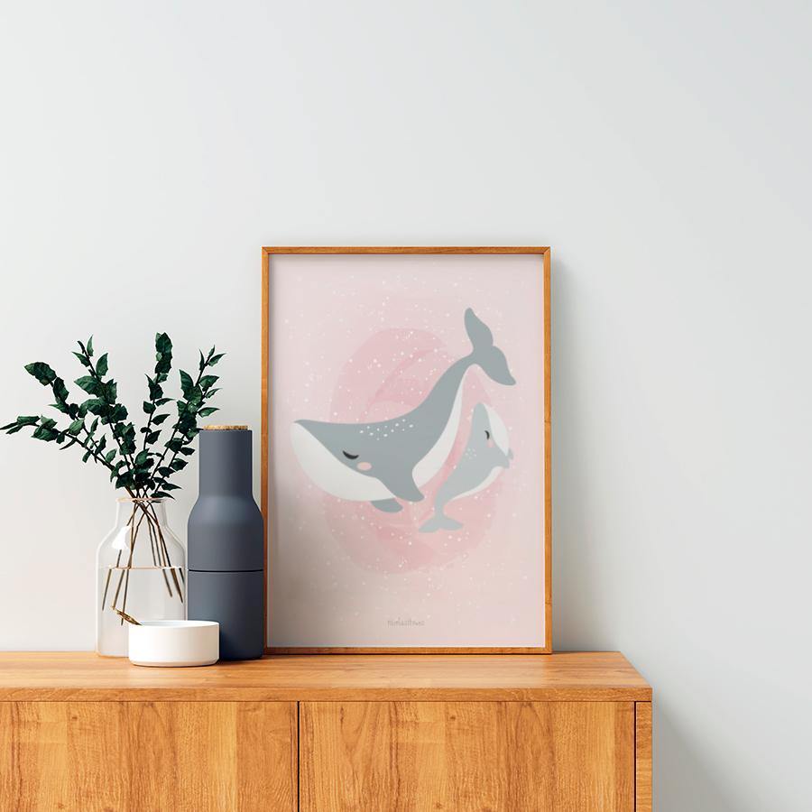 Ideas decoración con láminas decorativas mamá ballena #color_Rosa #tamaño_21x30 cm